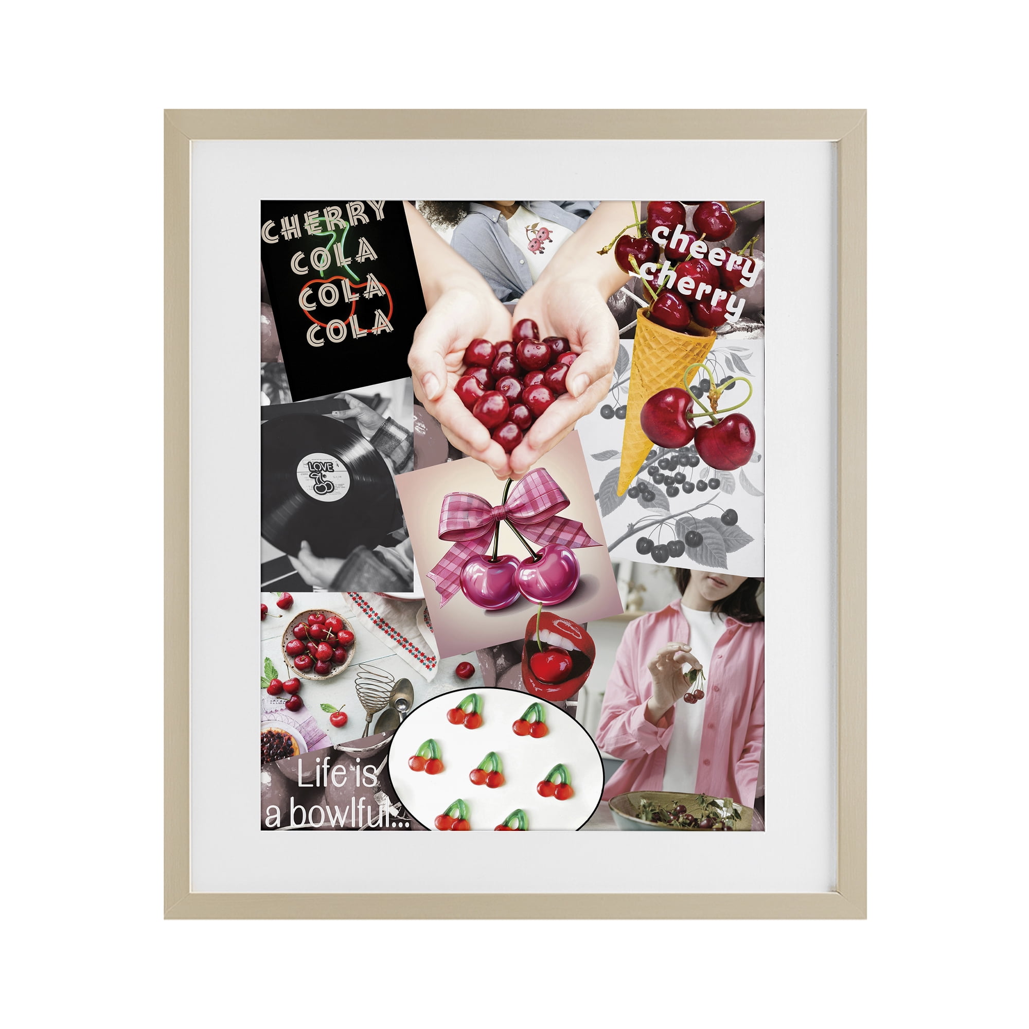 Stupell Industries Retro Cherry Mood Board Birch Framed Print Under Glass, design by Grotto Studios