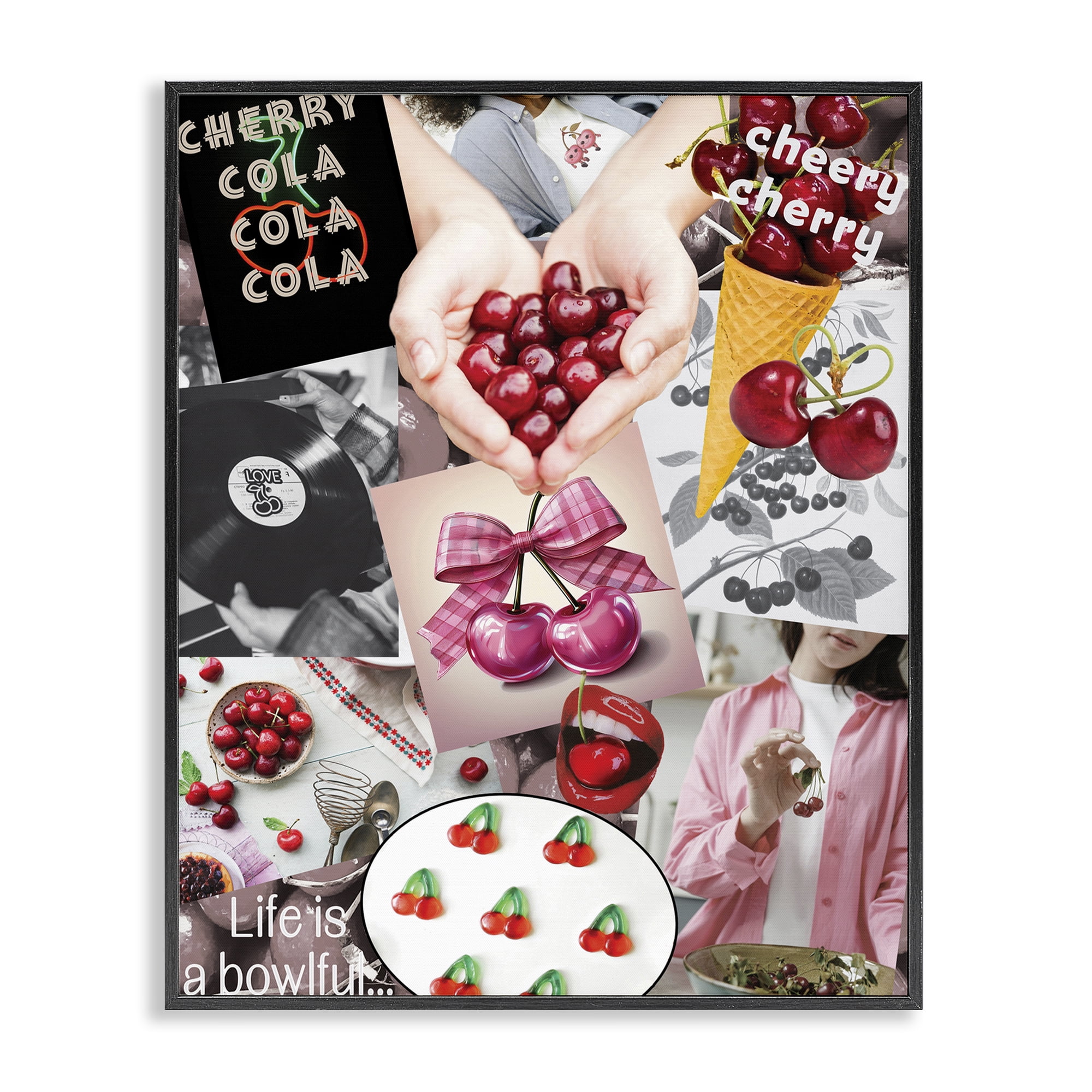 Stupell Industries Retro Cherry Mood Board Black Framed Giclee Art, design by Grotto Studios