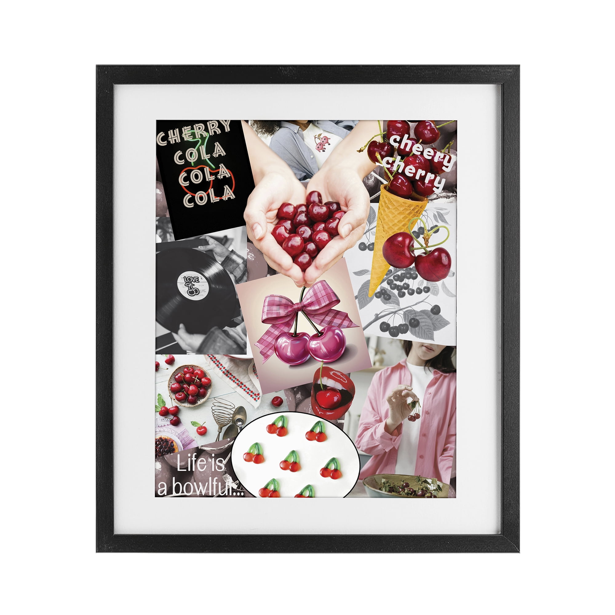 Stupell Industries Retro Cherry Mood Board Black Framed Print Under Glass, design by Grotto Studios