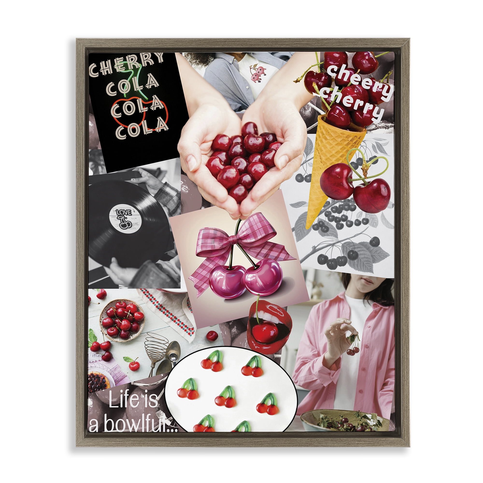 Stupell Industries Retro Cherry Mood Board Brown Framed Floater Canvas Wall Art, design by Grotto Studios