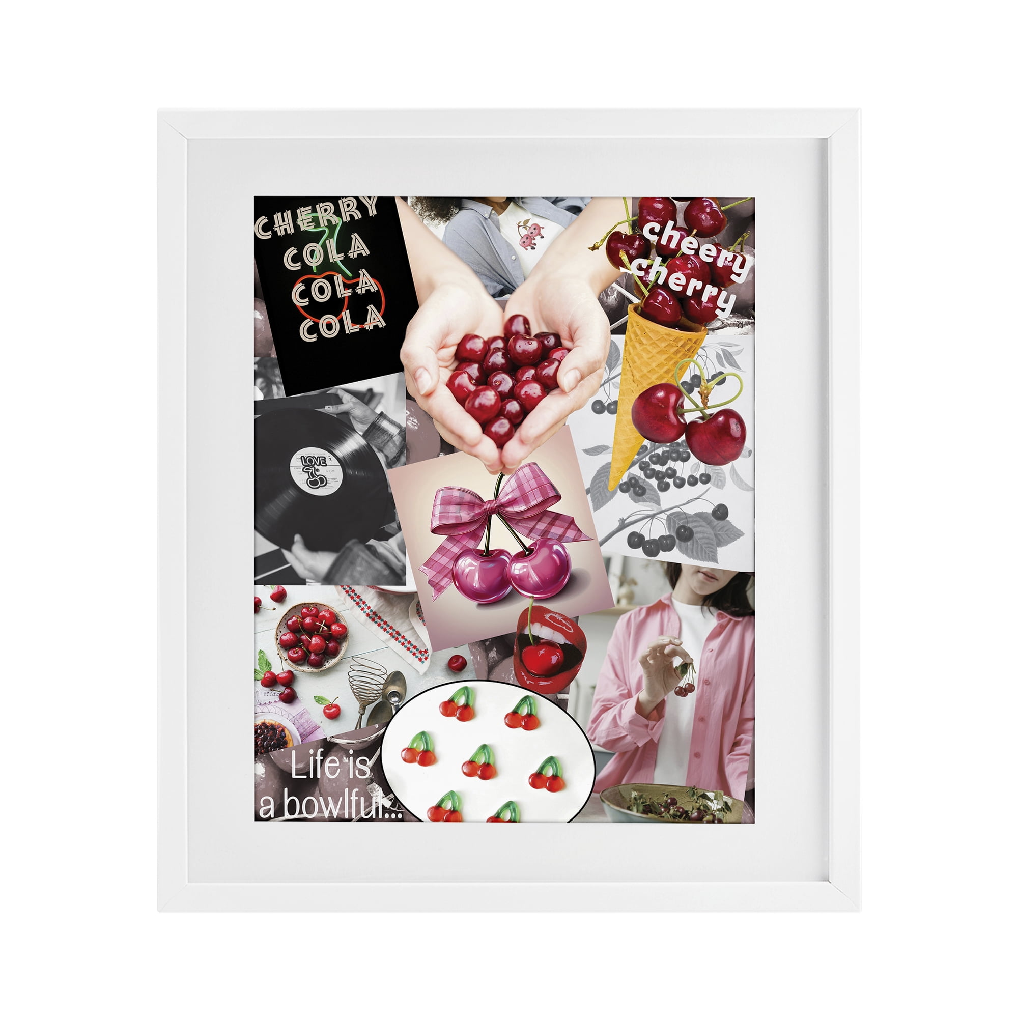 Stupell Industries Retro Cherry Mood Board White Framed Print Under Glass, design by Grotto Studios