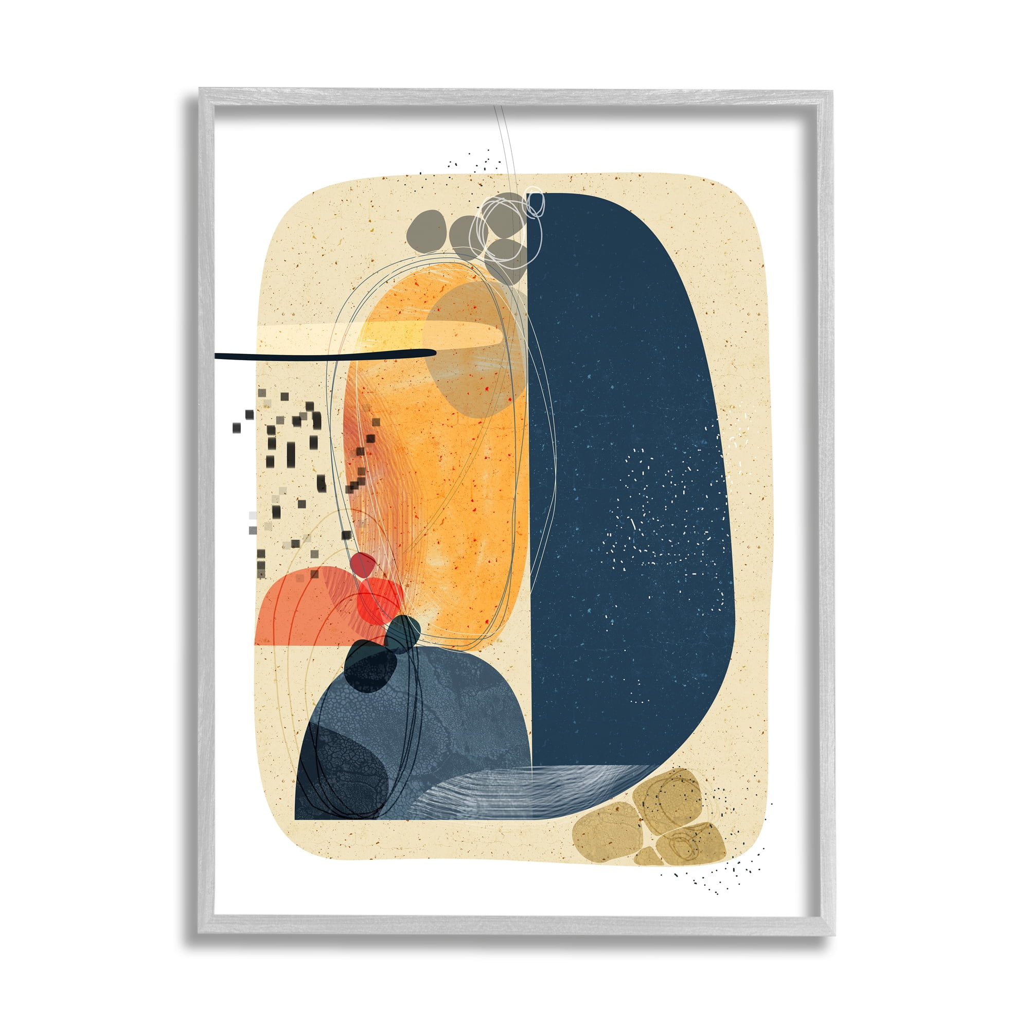 Stupell Industries Retro Circular Shape Abstraction Mid-Century Modern Arrangement Abstract Painting Gray Framed Art Print Wall Art, 24 x 30