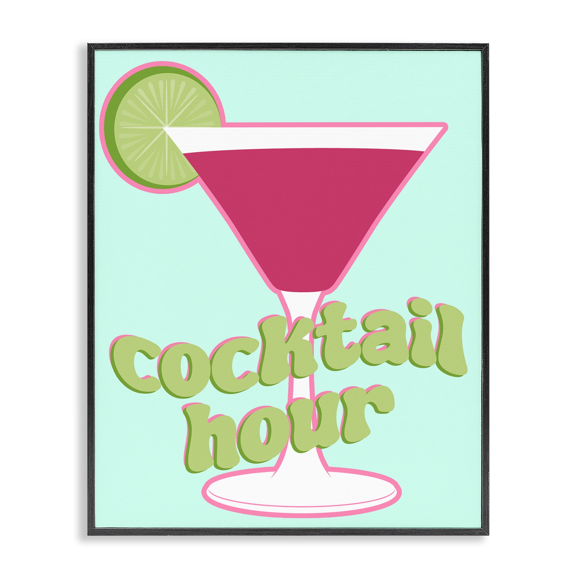 Stupell Industries Retro Cocktail Hour Food & Beverage Painting Black Framed Art Print Wall Art, 16 x 20