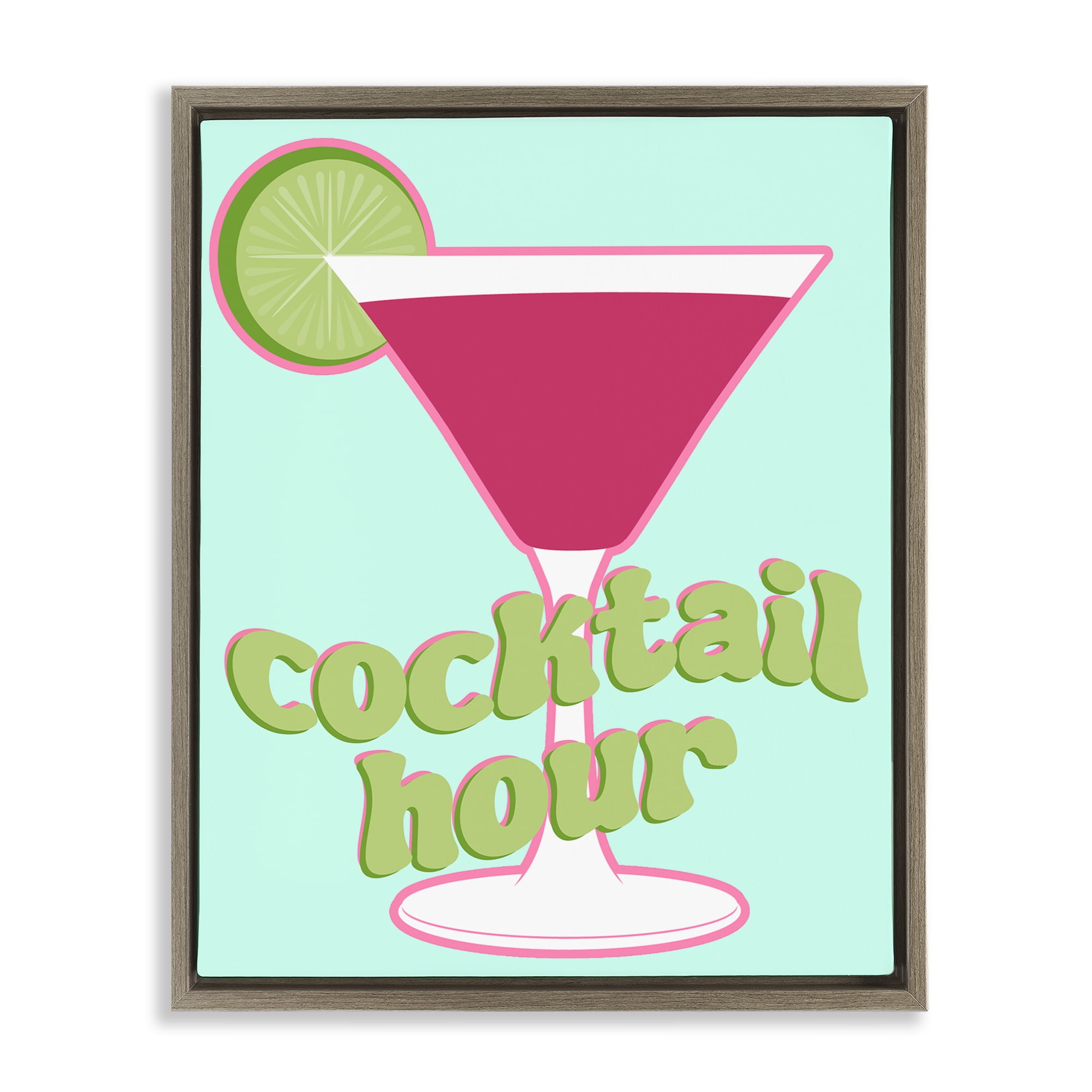 Stupell Industries Retro Cocktail Hour Food & Beverage Painting Brown Floater Framed Canvas Art Print Wall Art, 17 x 21