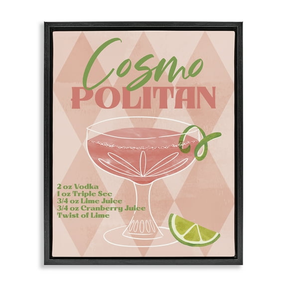 Stupell Industries Retro Cosmopolitan Recipe Food & Beverage Painting Black Floater Framed Canvas Art Print Wall Art, 17 x 21