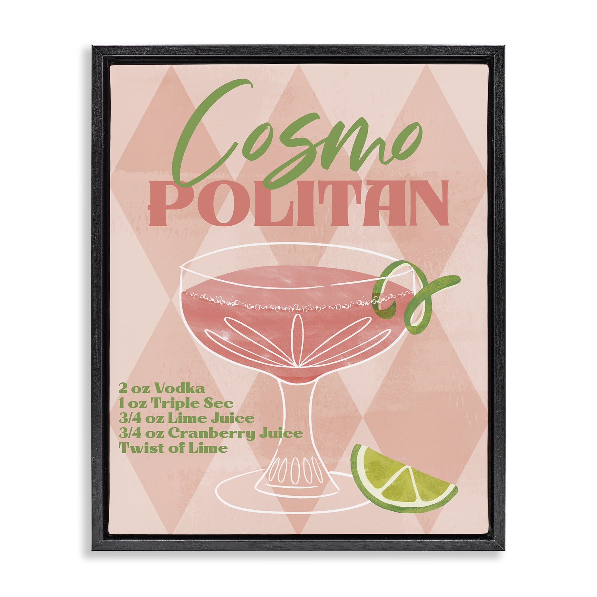 Stupell Industries Retro Cosmopolitan Recipe Food & Beverage Painting Black Floater Framed Canvas Art Print Wall Art, 25 x 31