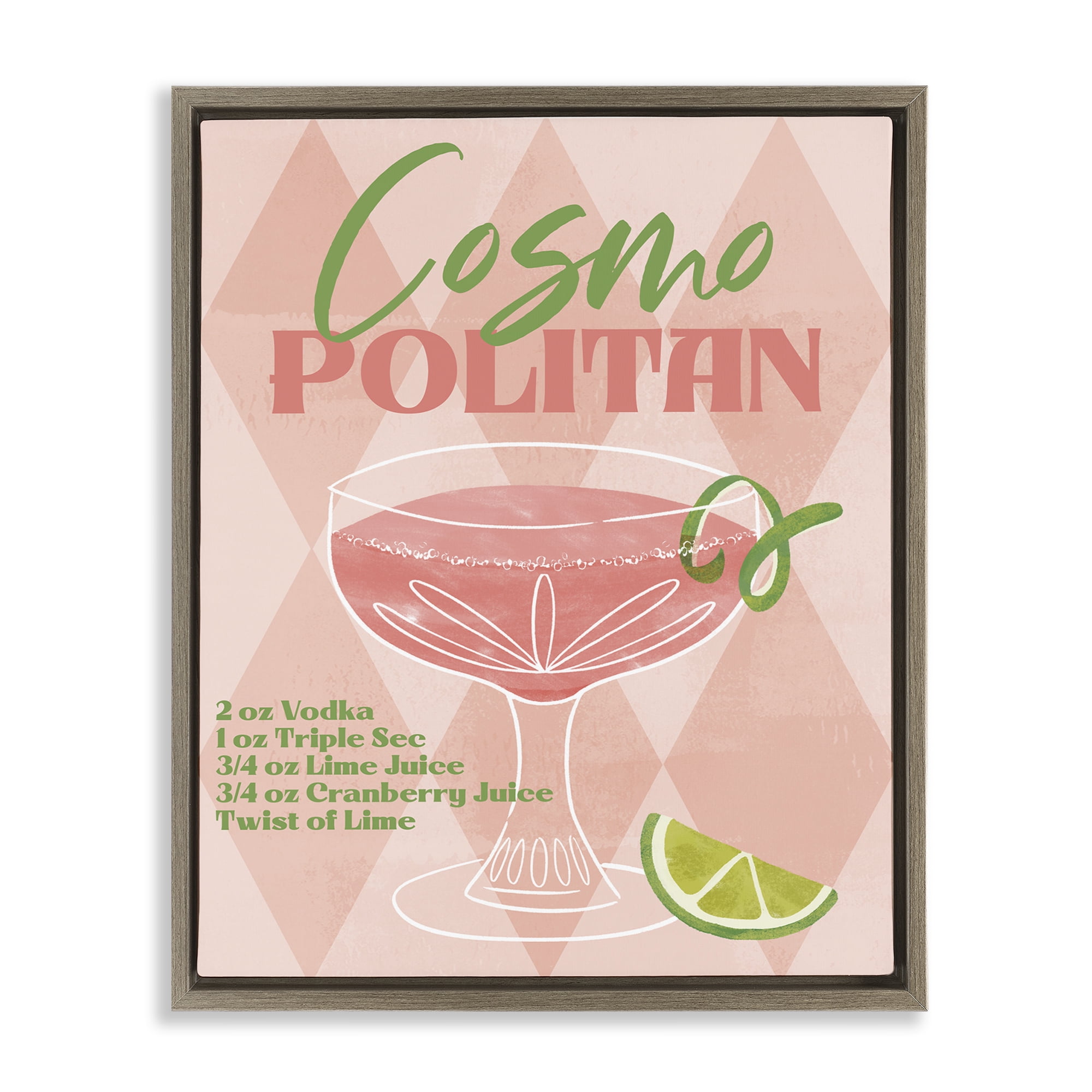 Stupell Industries Retro Cosmopolitan Recipe Food & Beverage Painting Brown Floater Framed Canvas Art Print Wall Art, 25 x 31