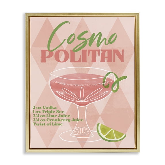 Stupell Industries Traditional Retro Cosmopolitan Recipe Gold Floating Frame Canvas Art, 25 x 31, by Deane Beesley
