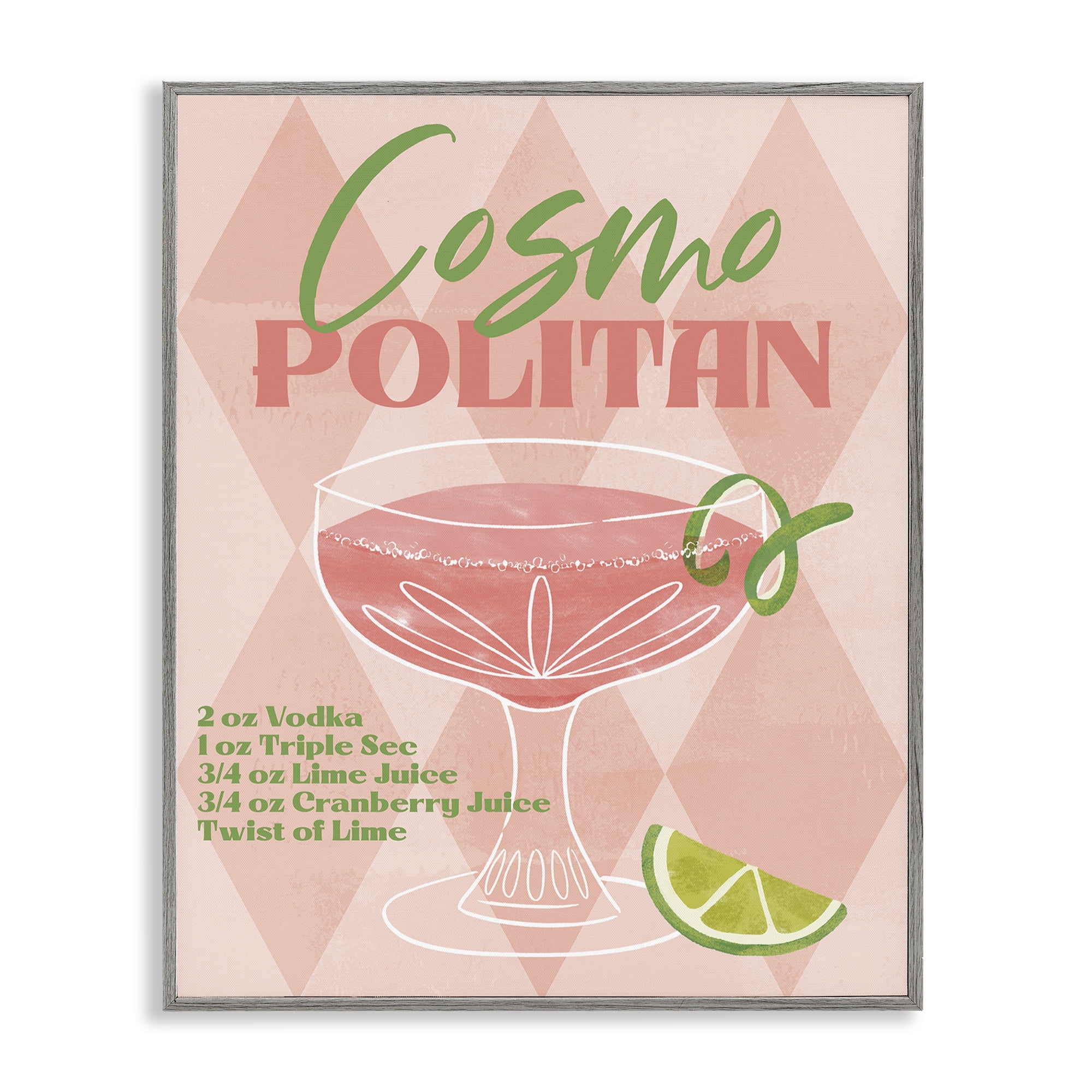 Stupell Industries Retro Cosmopolitan Recipe Food & Beverage Painting Gray Framed Art Print Wall Art, 24 x 30