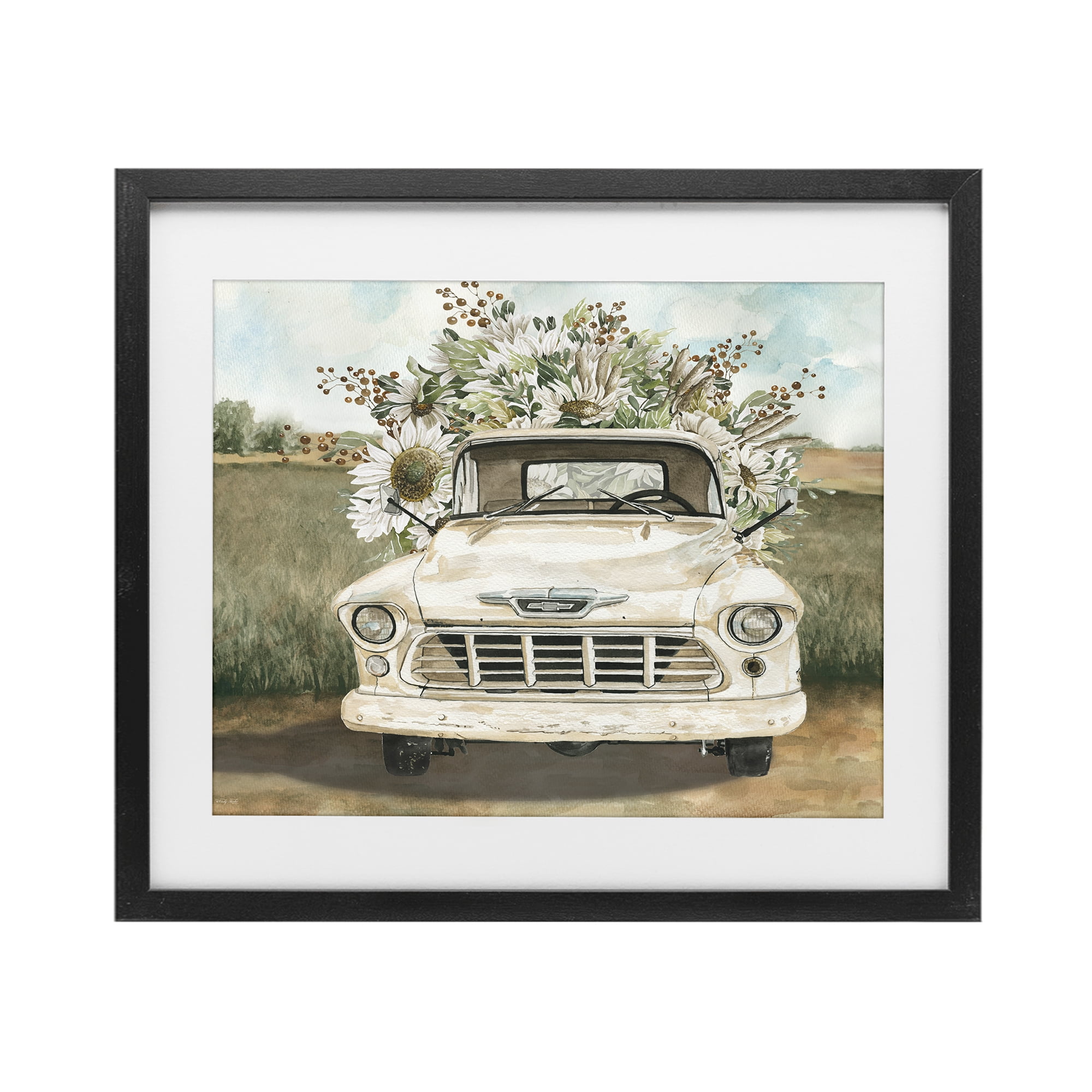 Stupell Industries Retro Country Flowers Delivery Black Framed Print Under Glass, design by Cindy Jacobs