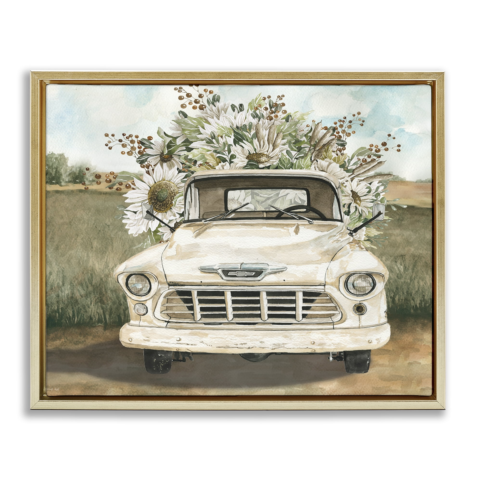 Stupell Industries Retro Country Flowers Delivery Gold Framed Floater Canvas Wall Art, design by Cindy Jacobs