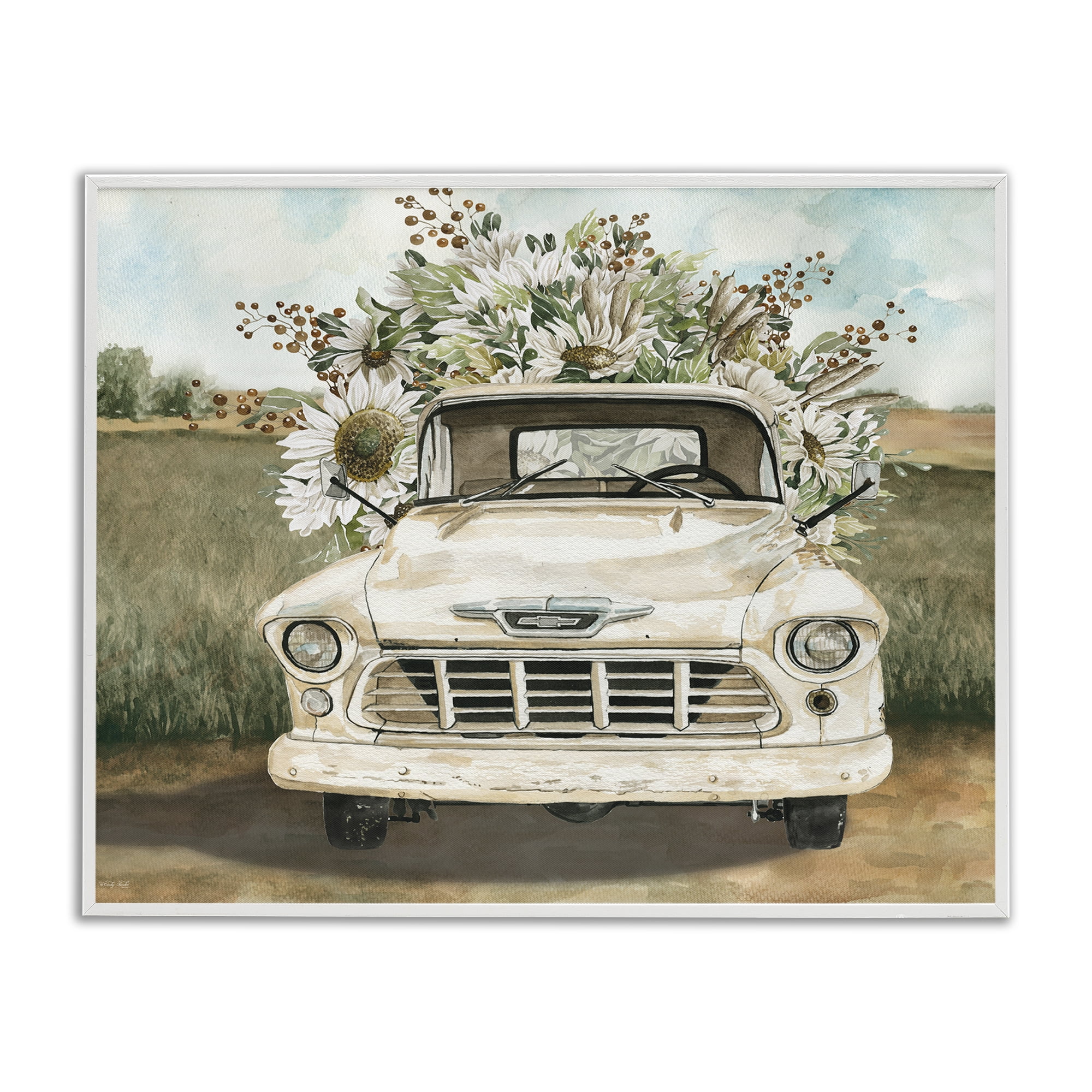 Stupell Industries Retro Country Flowers Delivery White Framed Giclee Art, design by Cindy Jacobs
