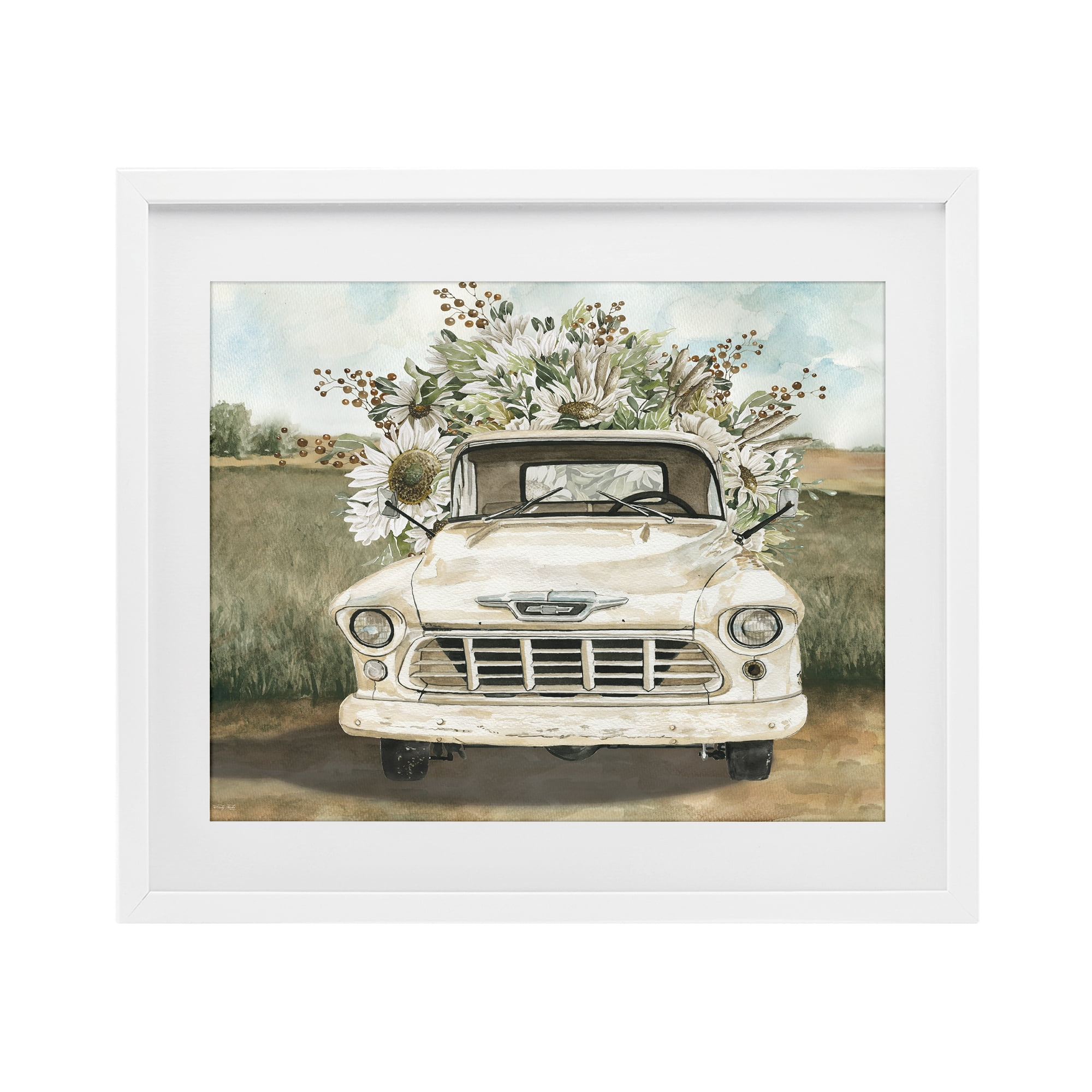Stupell Industries Retro Country Flowers Delivery White Framed Print Under Glass, design by Cindy Jacobs