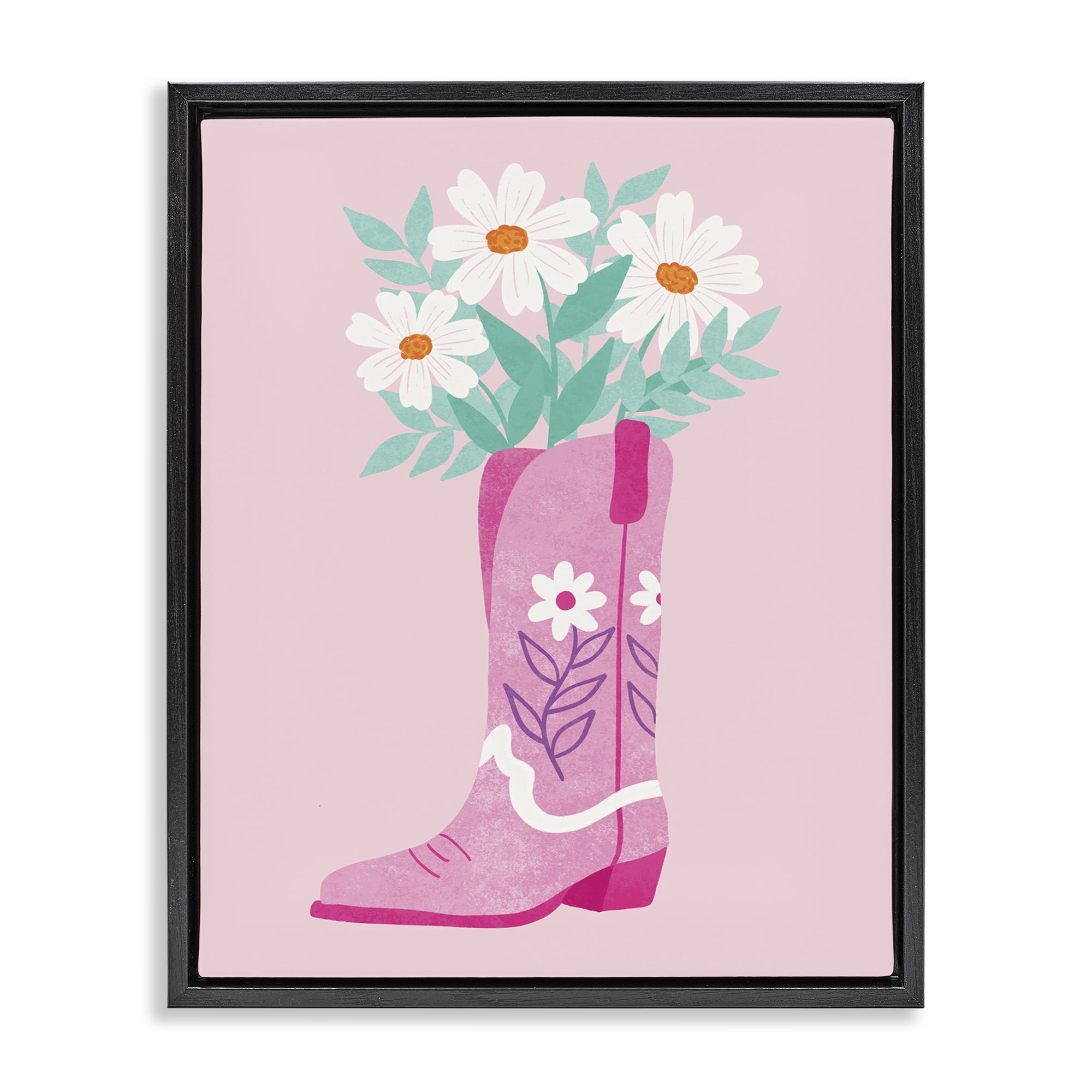 Stupell Industries Retro Cowgirl Bouquet Plants & Flowers Painting Black Floater Framed Canvas Art Print Wall Art, 25 x 31