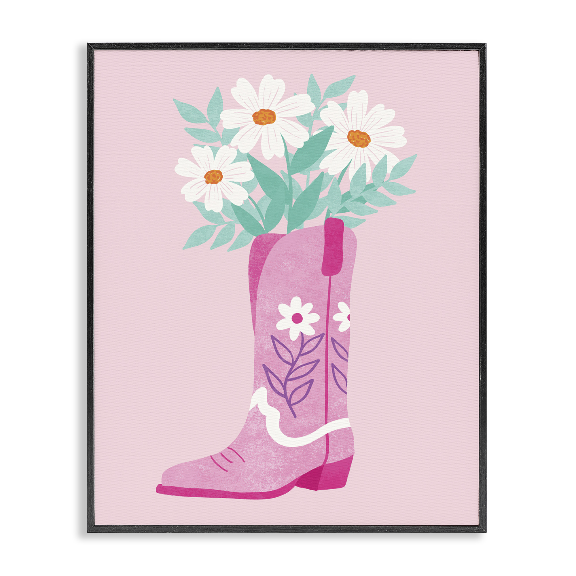 Stupell Industries Retro Cowgirl Bouquet Plants & Flowers Painting Black Framed Art Print Wall Art, 16 x 20
