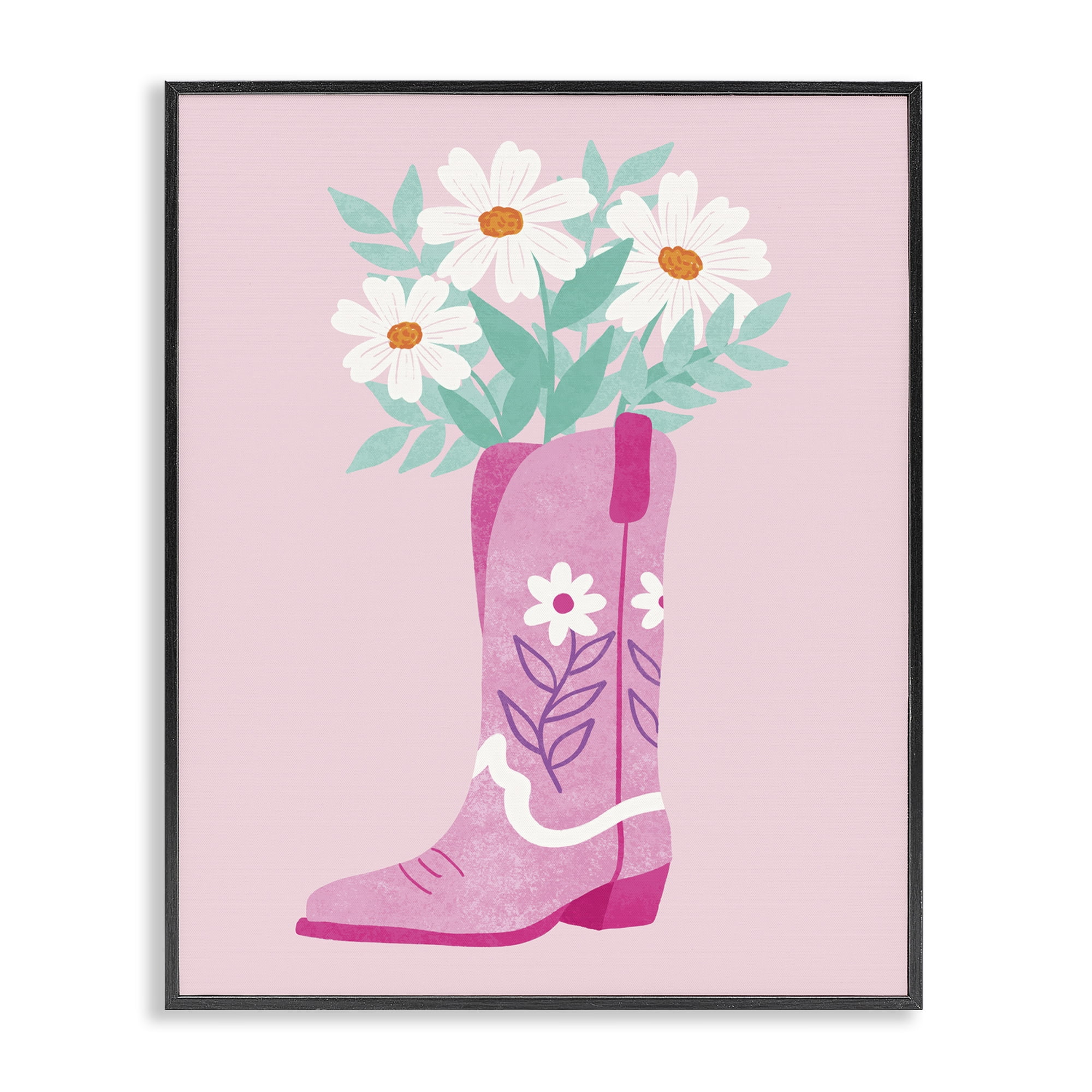 Stupell Industries Retro Cowgirl Bouquet Plants & Flowers Painting Black Framed Art Print Wall Art, 24 x 30