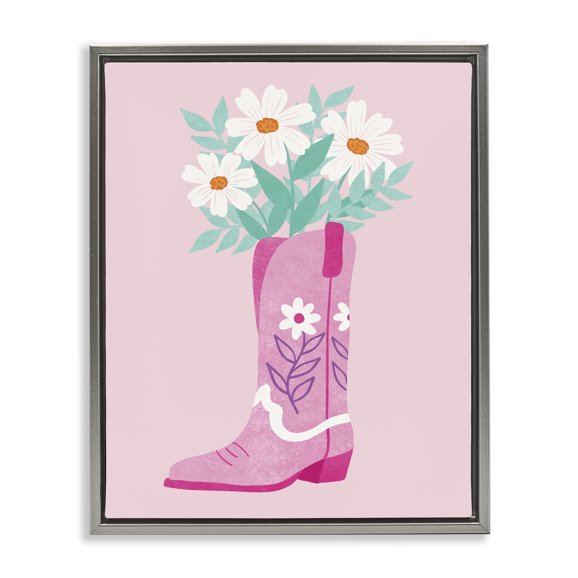 Stupell Industries Retro Cowgirl Bouquet Plants & Flowers Painting Gray Floater Framed Canvas Art Print Wall Art, 25 x 31