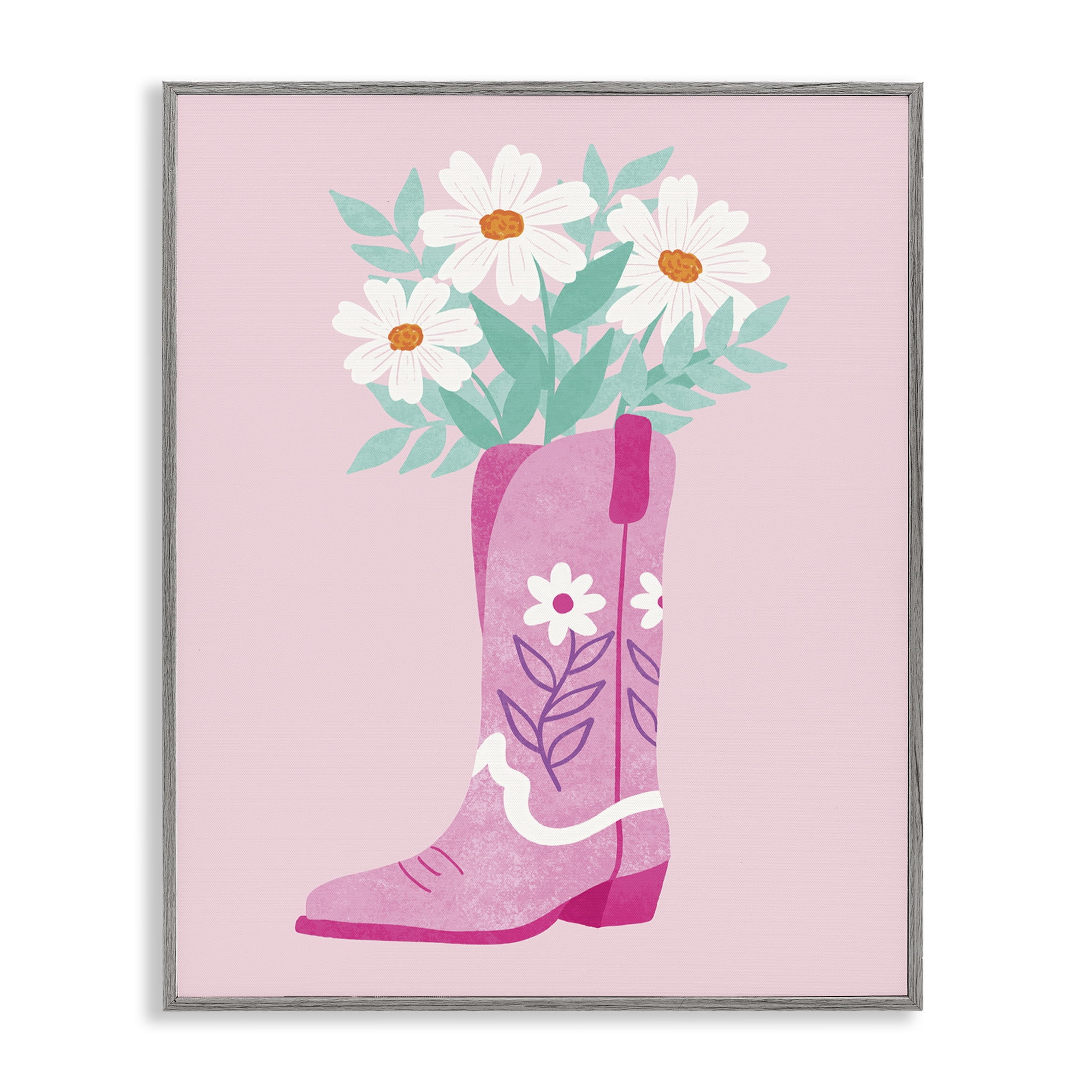 Stupell Industries Retro Cowgirl Bouquet Plants & Flowers Painting Gray Framed Art Print Wall Art, 24 x 30