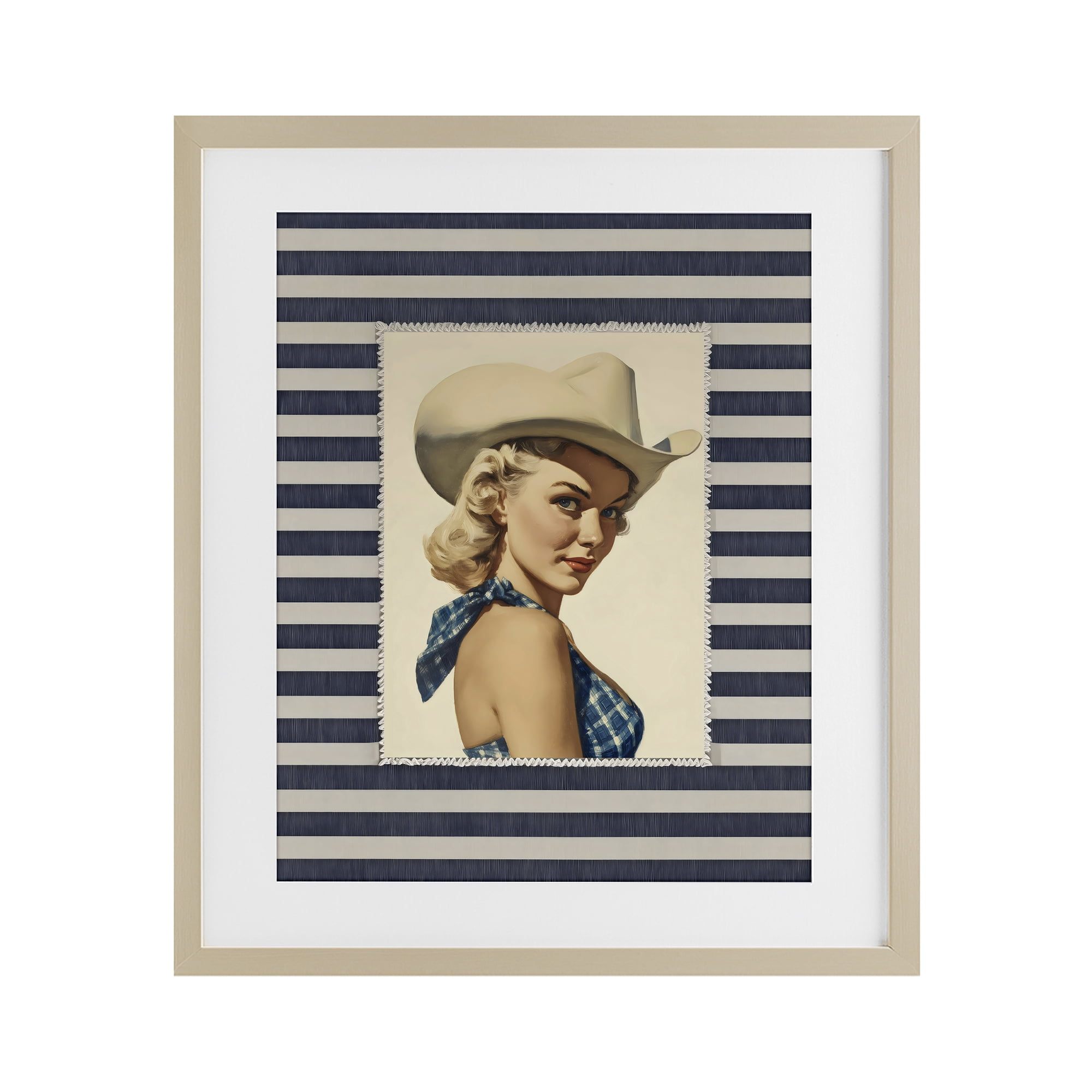 Stupell Industries Retro Cowgirl Stripes Birch Framed Print Under Glass, design by Arlington Prints