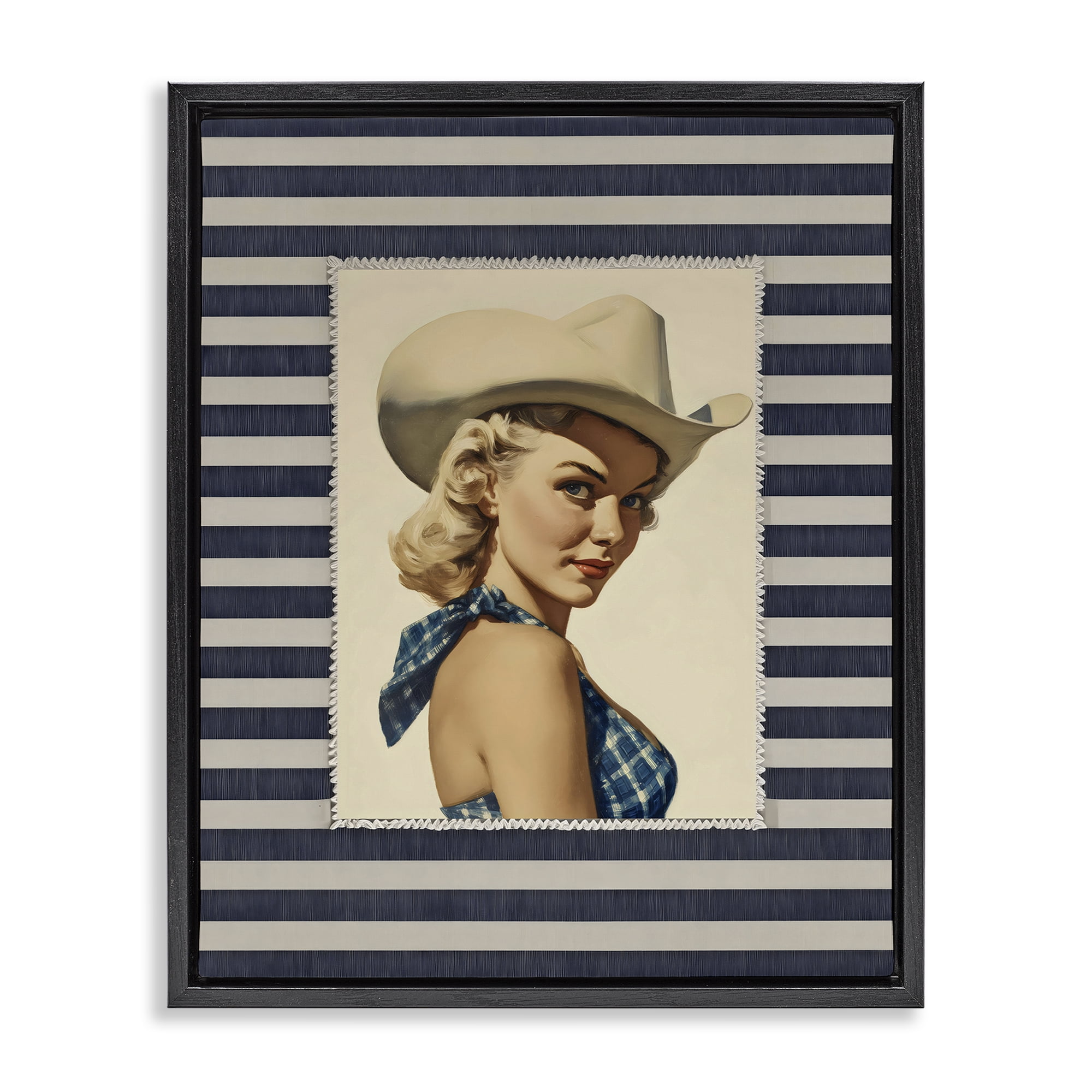 Stupell Industries Retro Cowgirl Stripes Black Framed Floater Canvas Wall Art, design by Arlington Prints