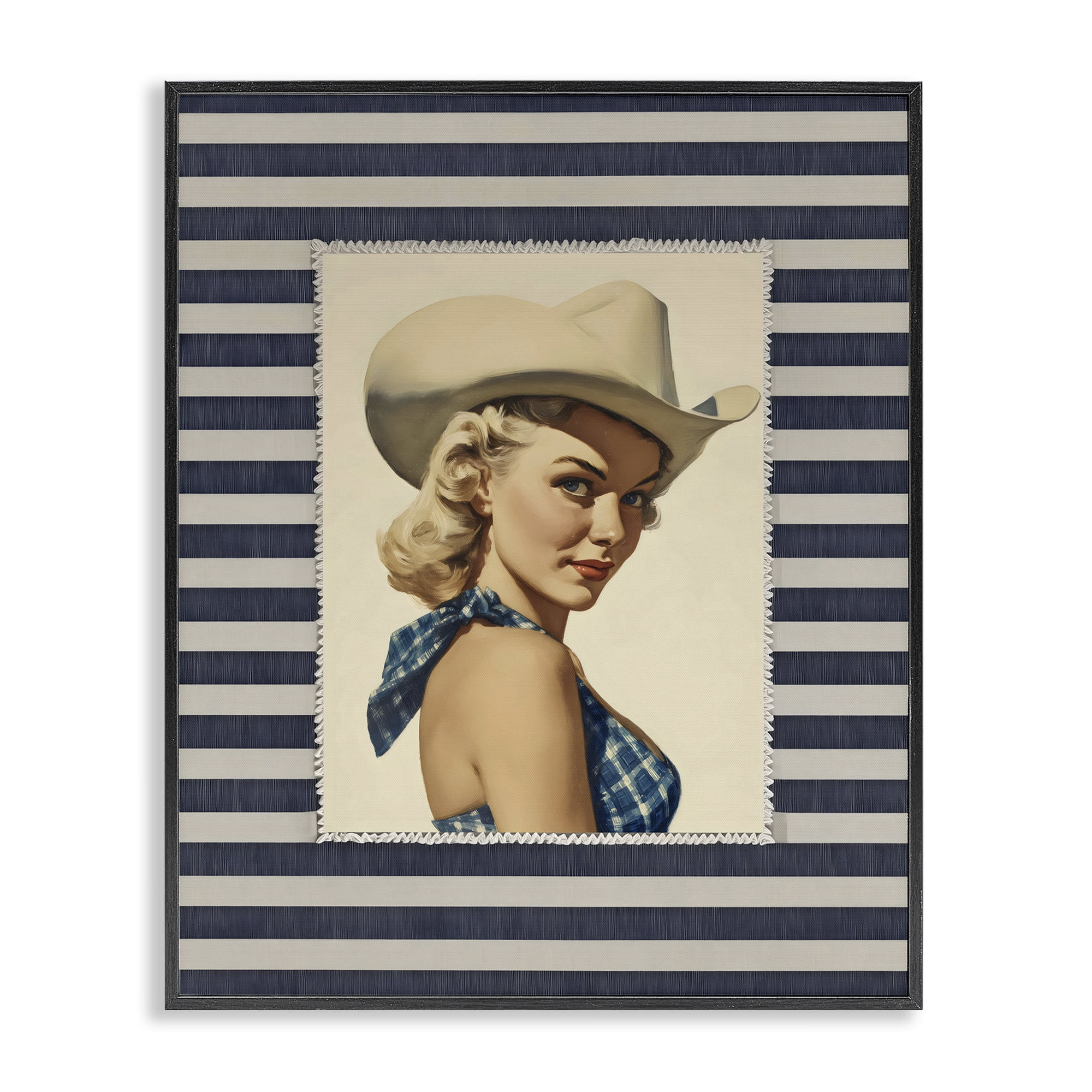 Stupell Industries Retro Cowgirl Stripes Black Framed Giclee Art, design by Arlington Prints