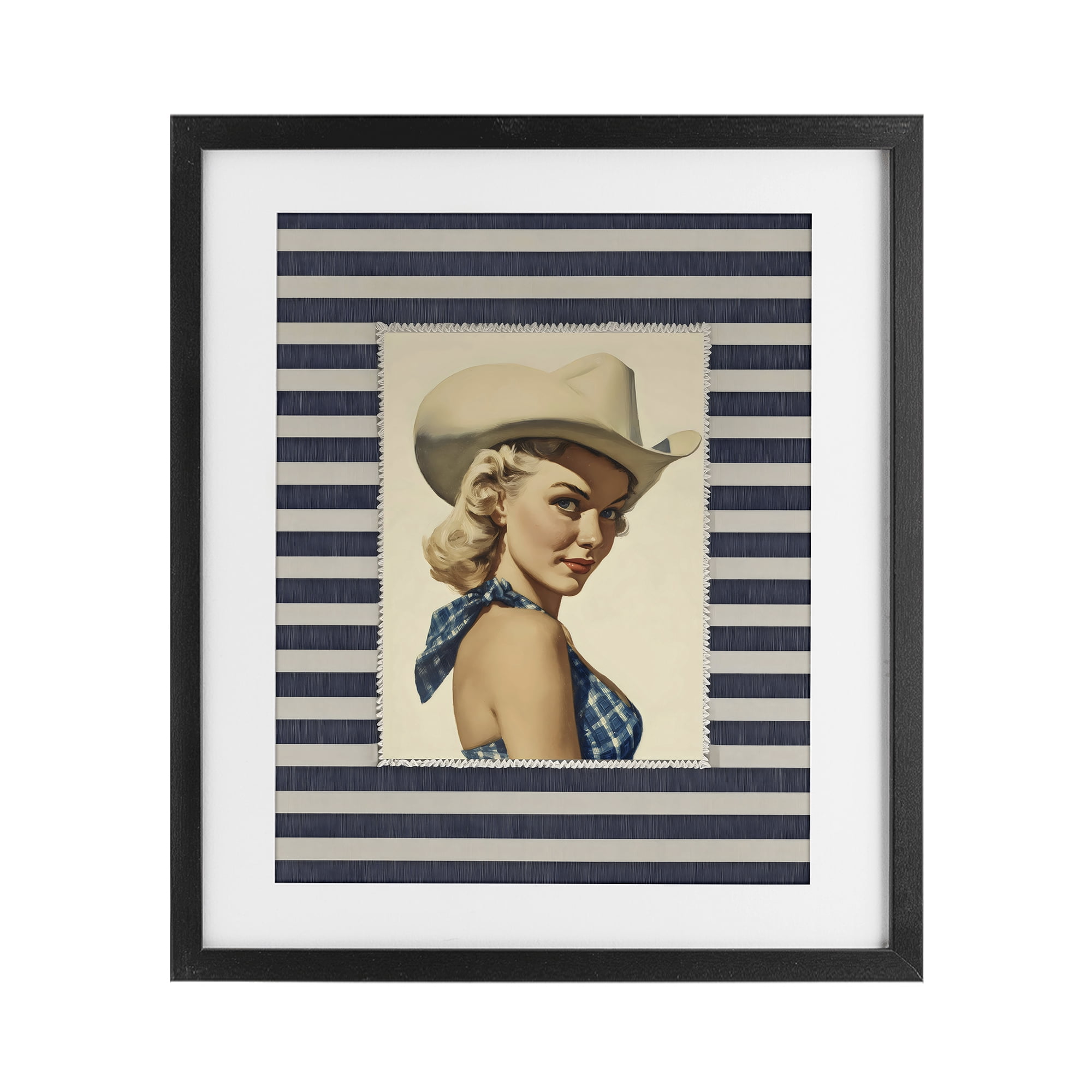 Stupell Industries Retro Cowgirl Stripes Black Framed Print Under Glass, design by Arlington Prints