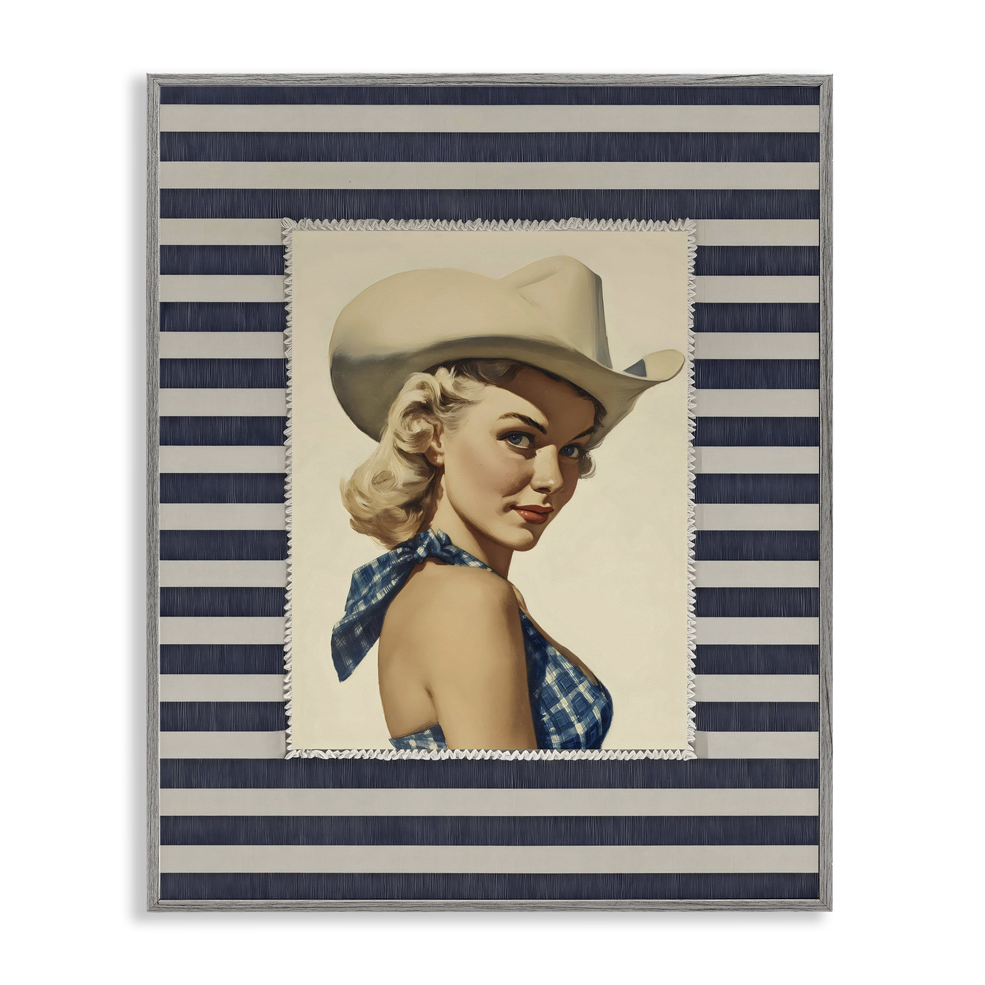 Stupell Industries Retro Cowgirl Stripes Gray Framed Giclee Art, design by Arlington Prints
