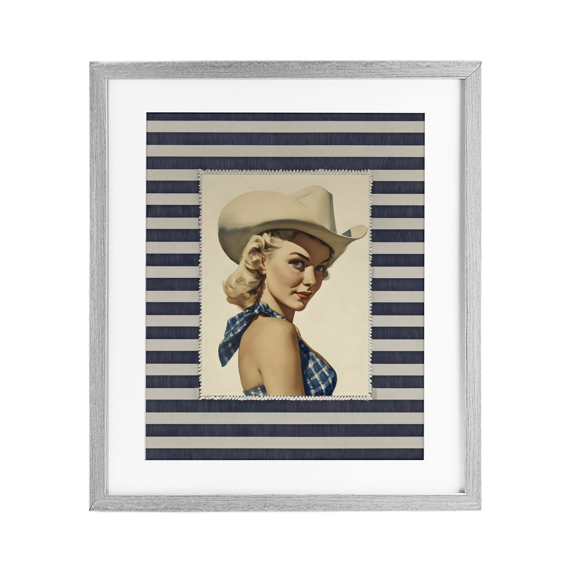 Stupell Industries Retro Cowgirl Stripes Gray Framed Print Under Glass, design by Arlington Prints