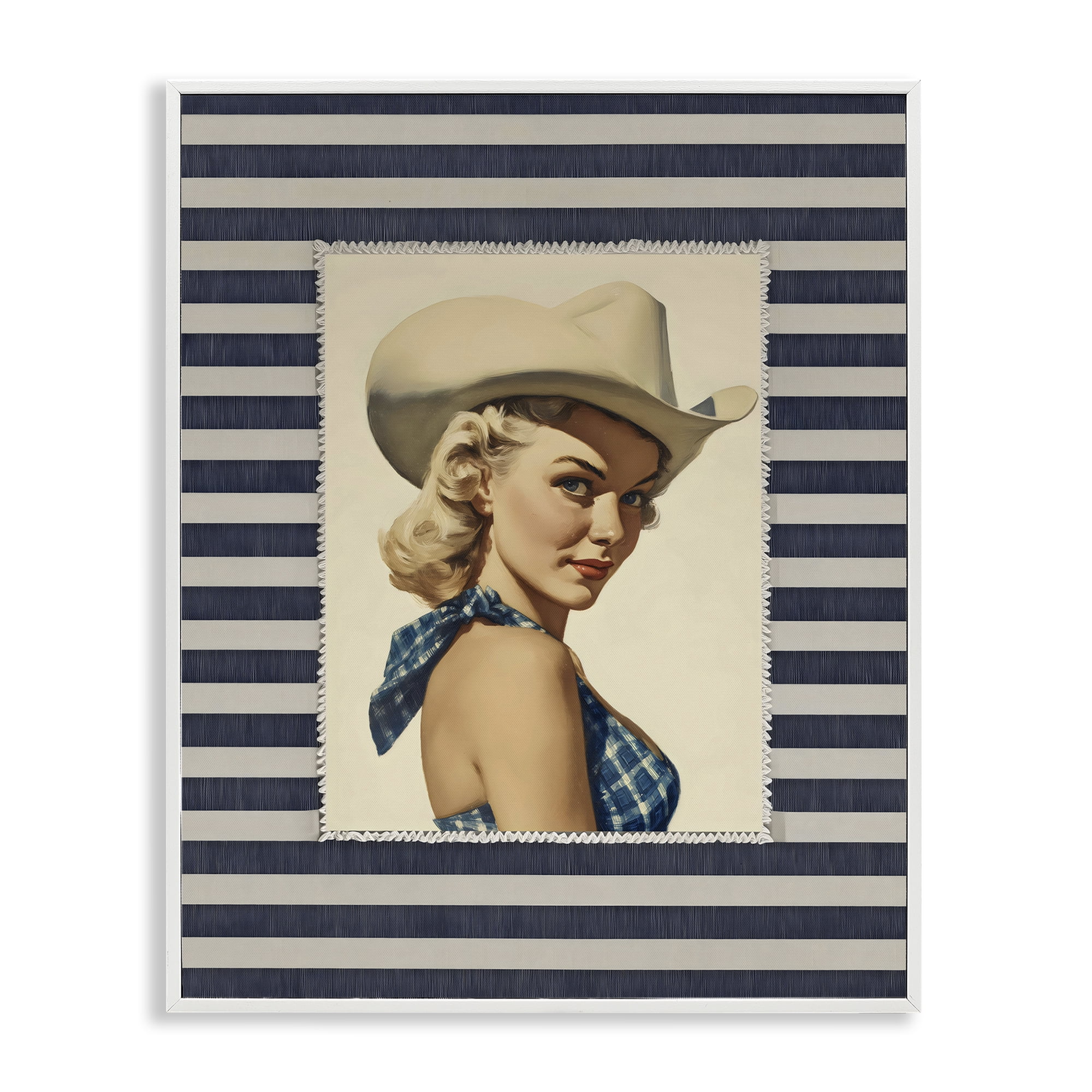 Stupell Industries Retro Cowgirl Stripes White Framed Giclee Art, design by Arlington Prints