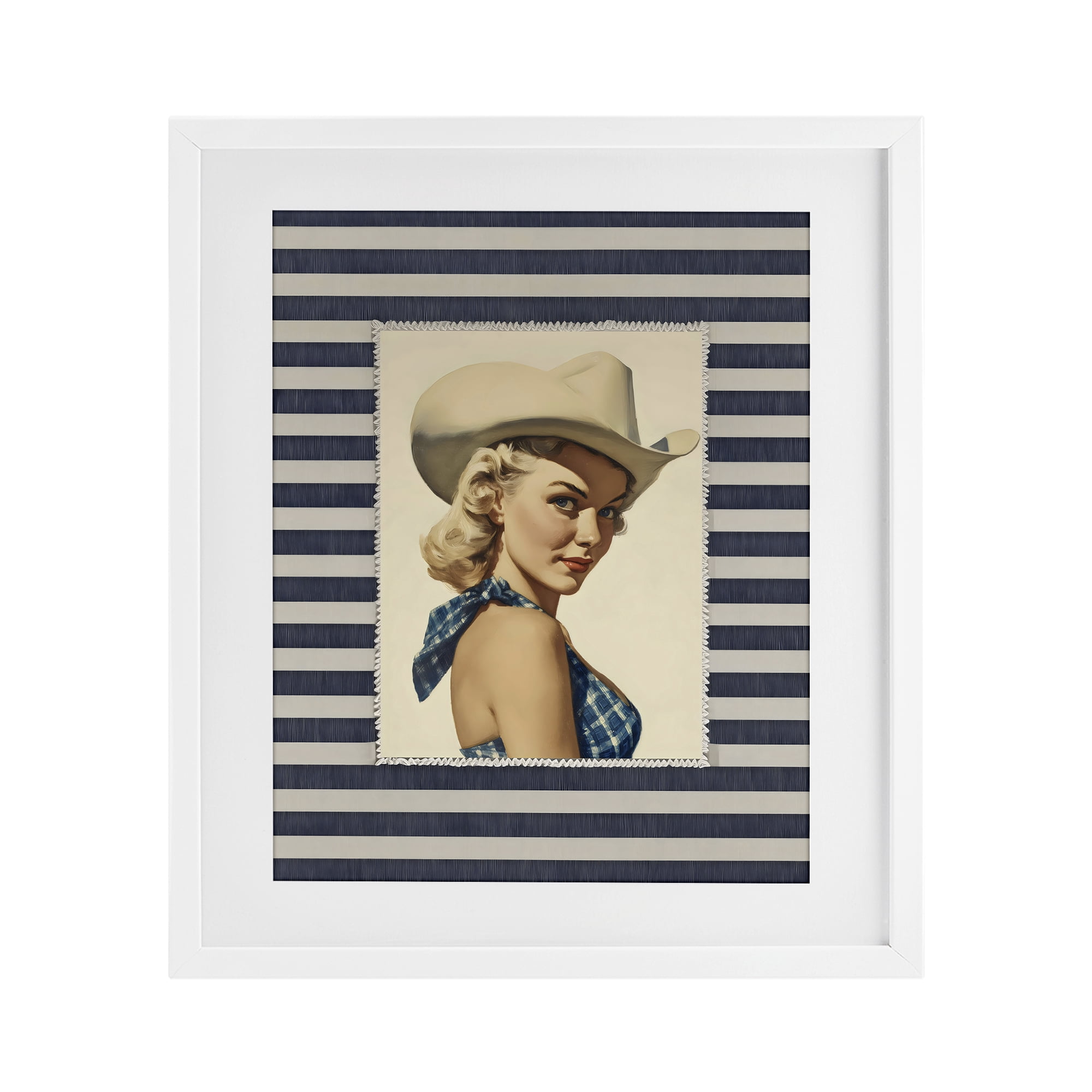 Stupell Industries Retro Cowgirl Stripes White Framed Print Under Glass, design by Arlington Prints