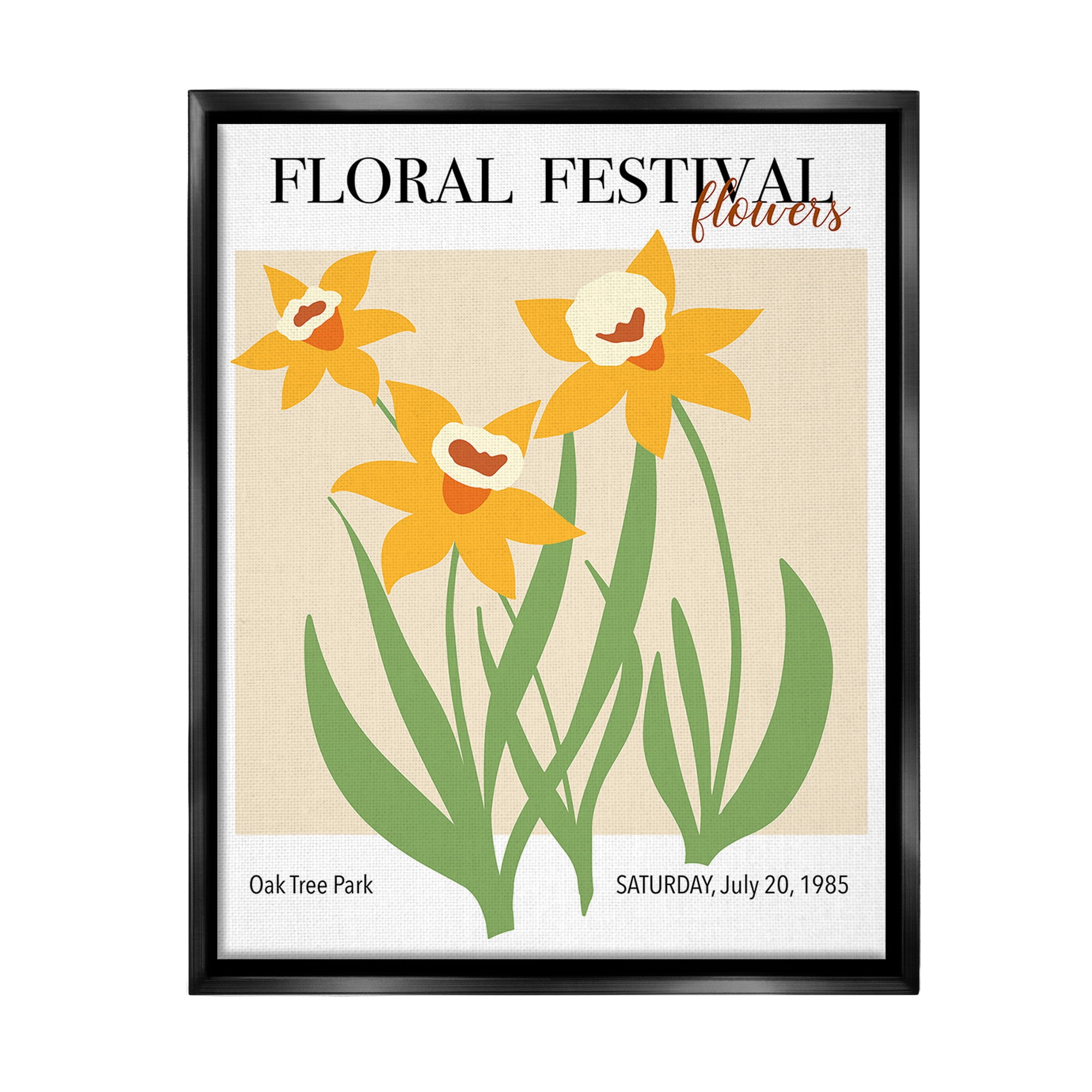 Stupell Industries Retro Daffodil Festival Botanical & Floral Painting Black Floater Framed Canvas Art Print Wall Art, 25 x 31
