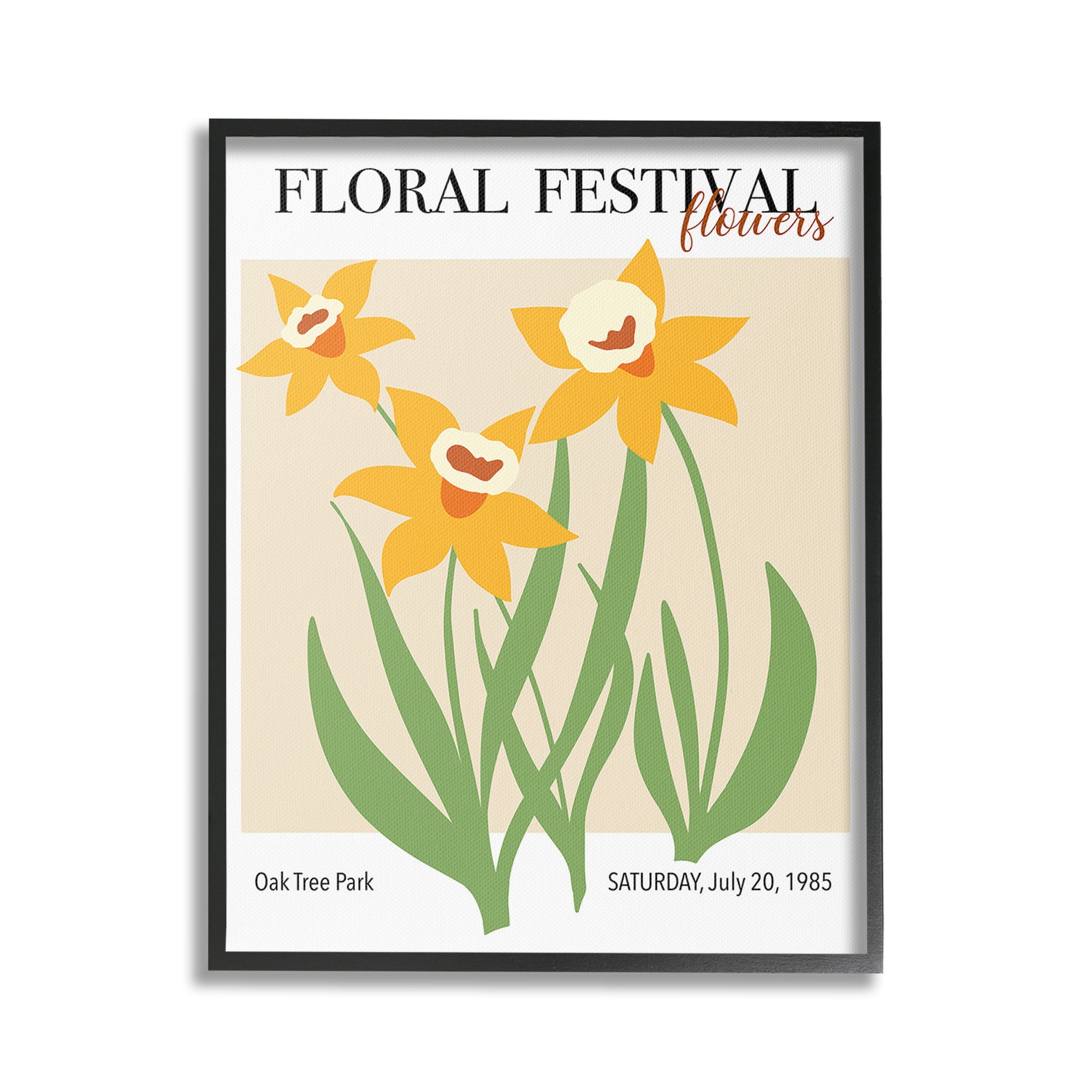 Stupell Industries Retro Daffodil Festival Botanical & Floral Painting Black Framed Art Print Wall Art, 16 x 20