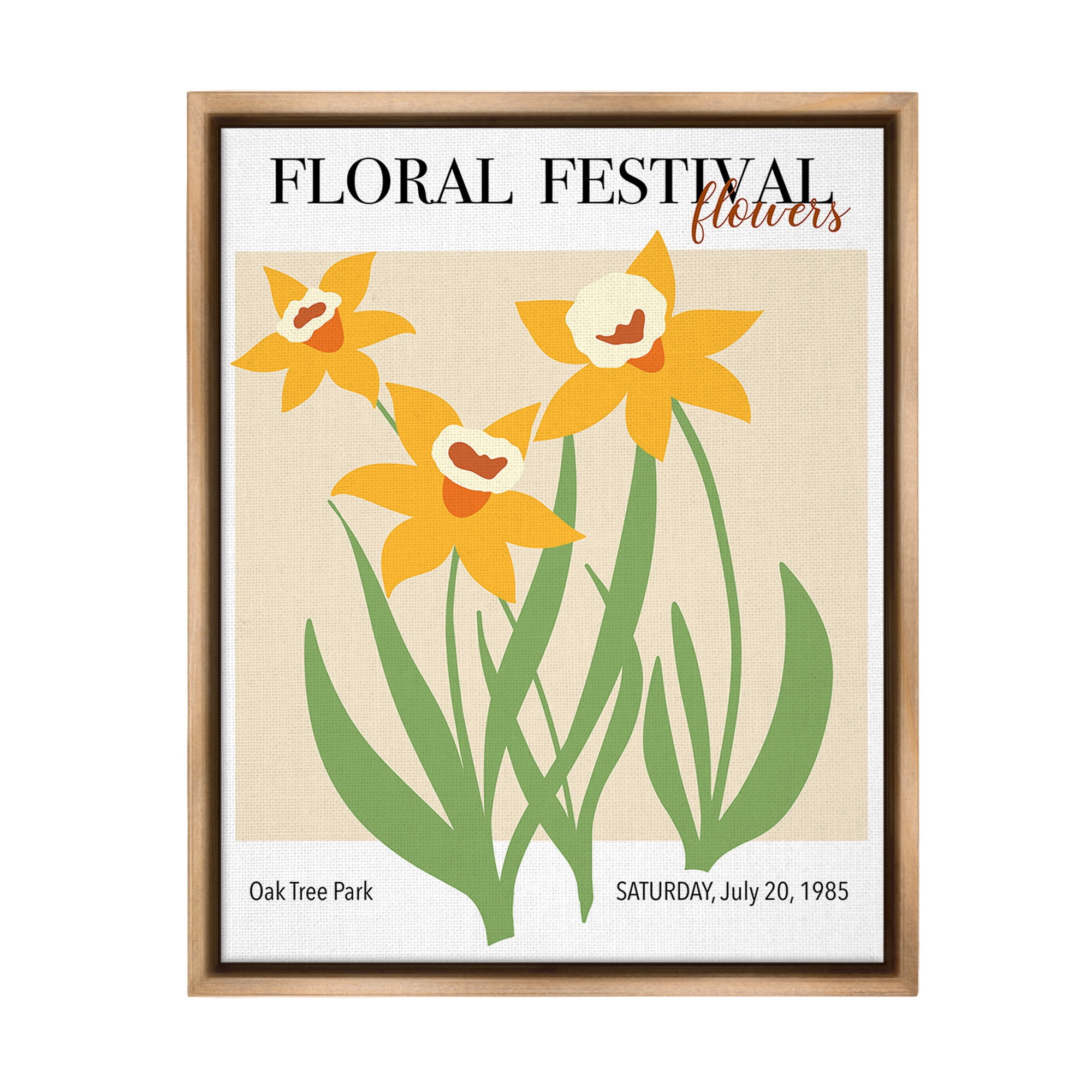 Stupell Industries Retro Daffodil Festival Botanical & Floral Painting Brown Floater Framed Canvas Art Print Wall Art, 17 x 21