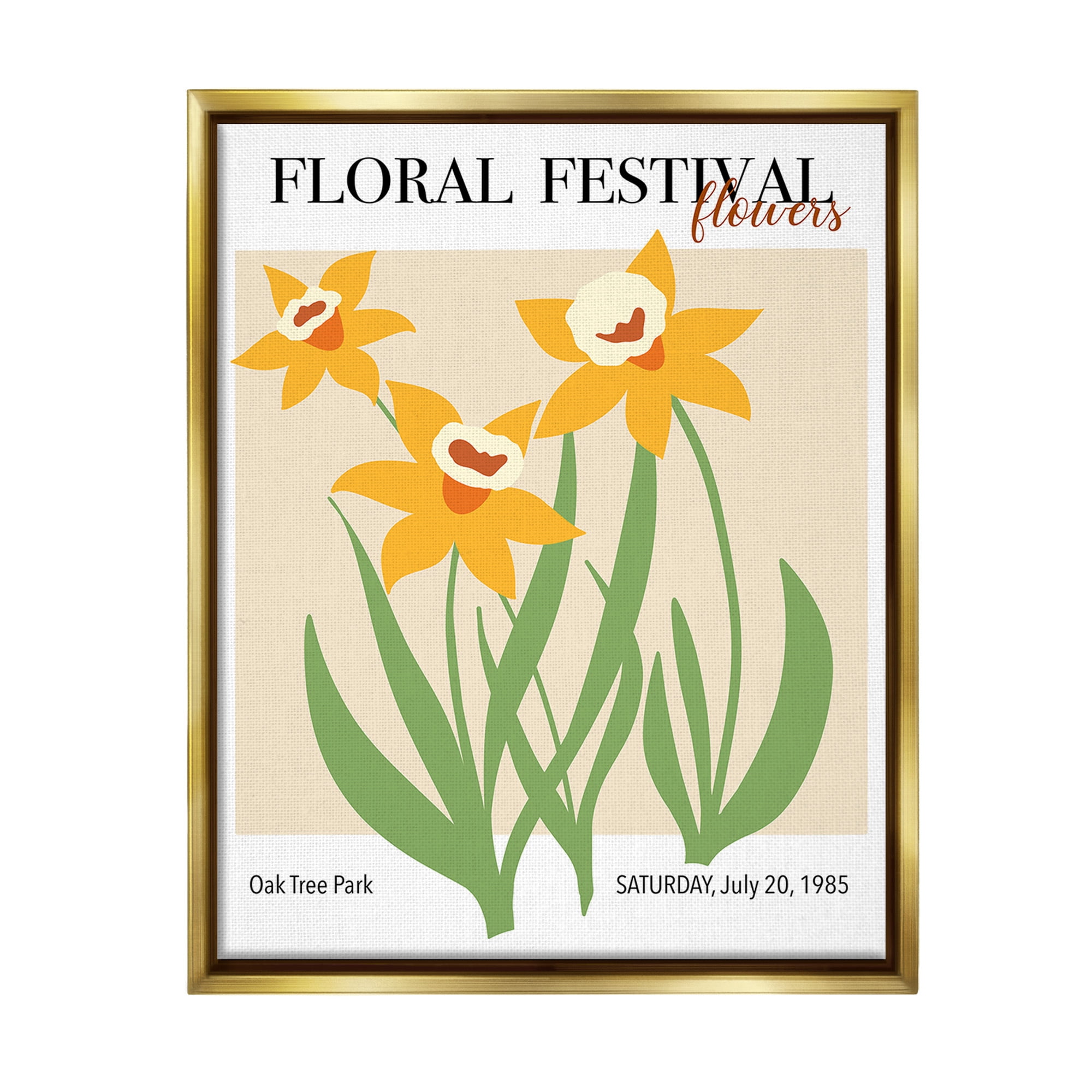 Stupell Industries Retro Daffodil Festival Botanical & Floral Painting Gold Floater Framed Canvas Art Print Wall Art, 25 x 31