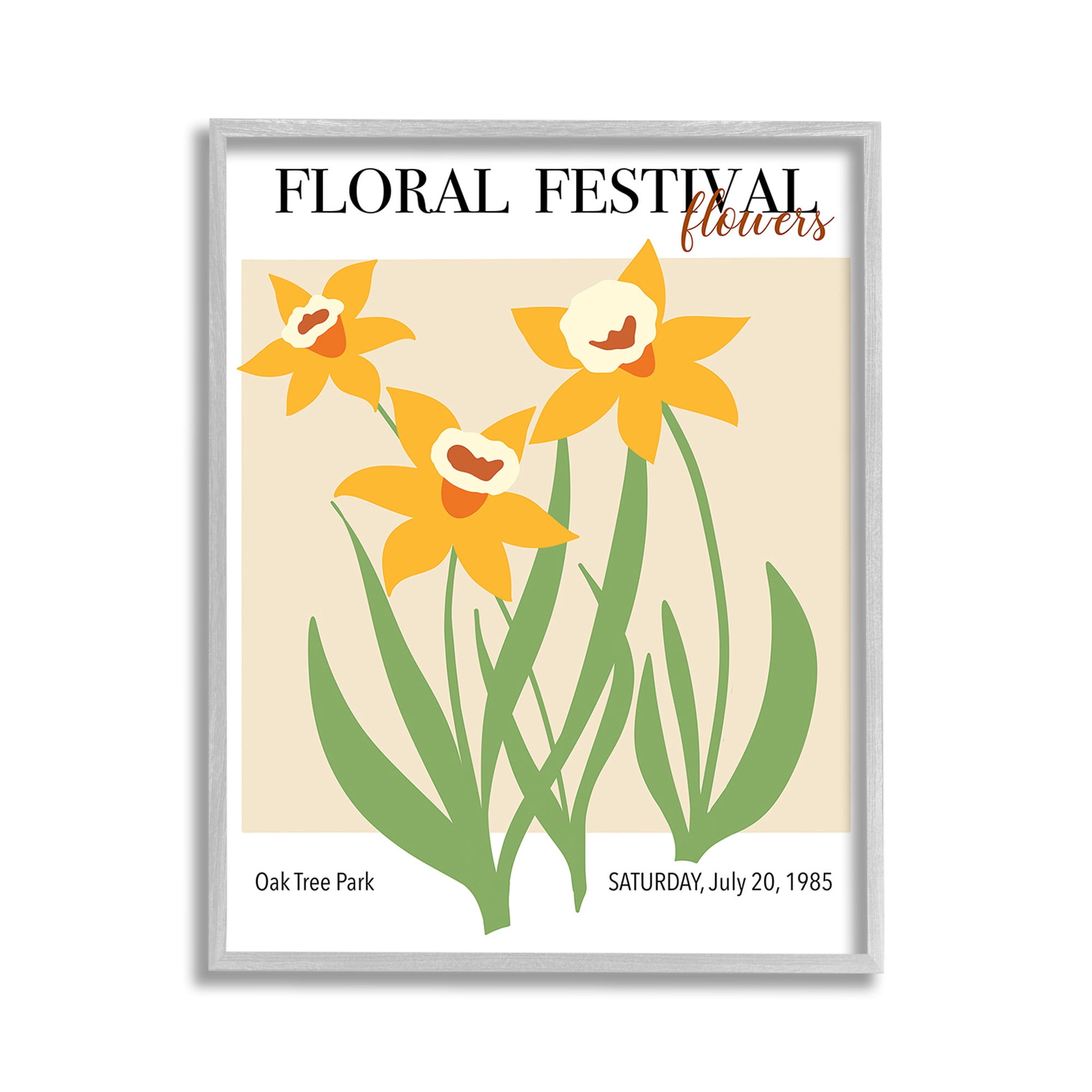 Stupell Industries Retro Daffodil Festival Botanical & Floral Painting Gray Framed Art Print Wall Art, 11 x 14