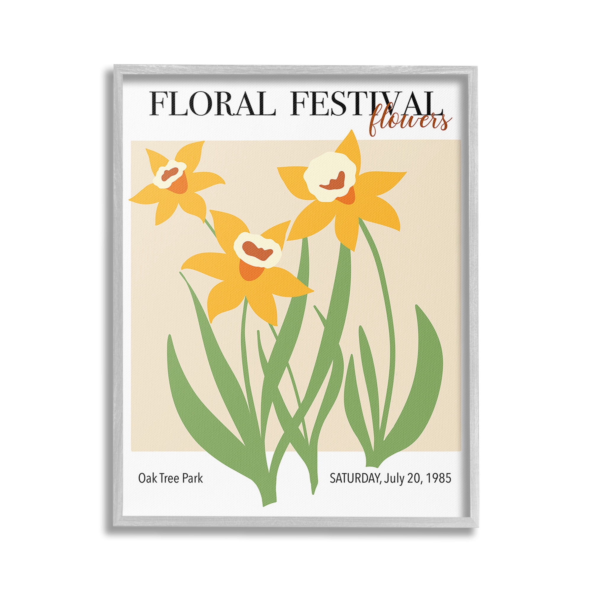 Stupell Industries Retro Daffodil Festival Botanical & Floral Painting Gray Framed Art Print Wall Art, 16 x 20