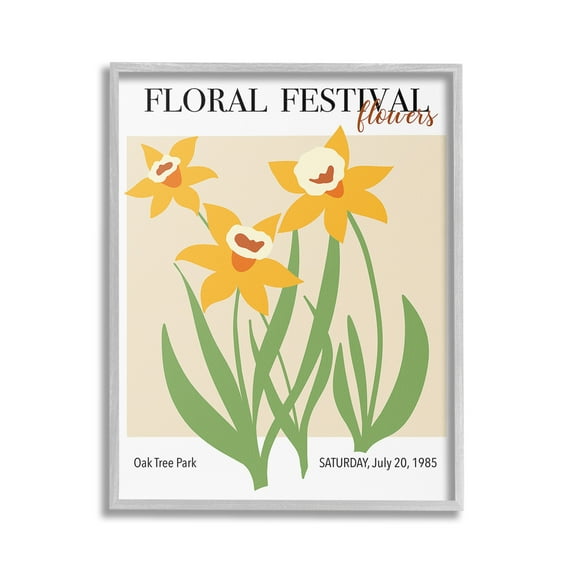 Stupell Industries Retro Daffodil Festival Botanical & Floral Painting Gray Framed Art Print Wall Art, 24 x 30