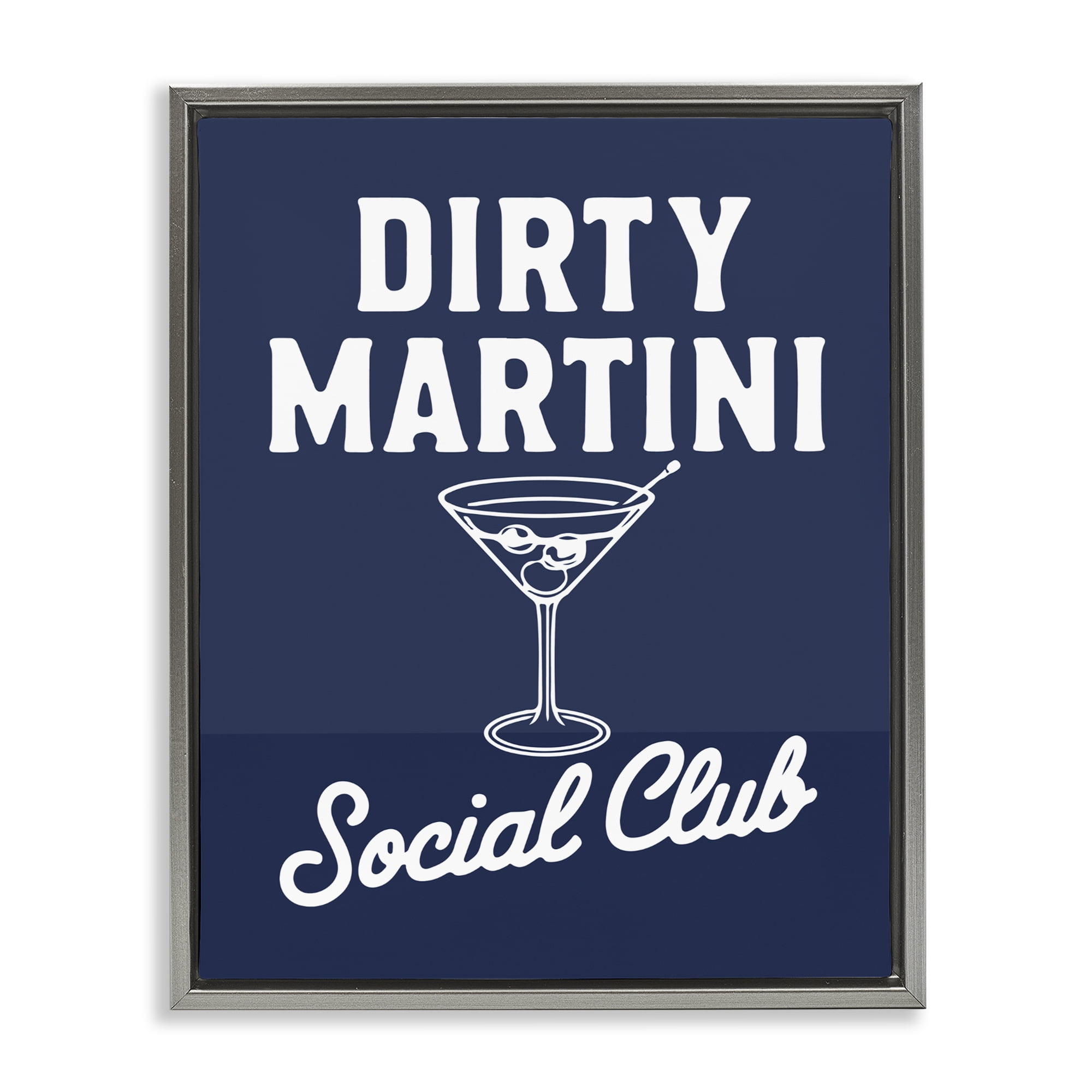 Stupell Industries Retro Dirty Martini Club Gray Framed Floater Canvas Wall Art, design by Lettered and Lined