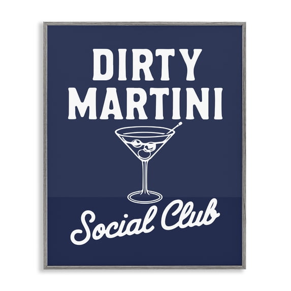 Stupell Industries Mid-Century Retro Dirty Martini Club Gray Framed Giclee Art, 24 x 30, by Lettered and Lined