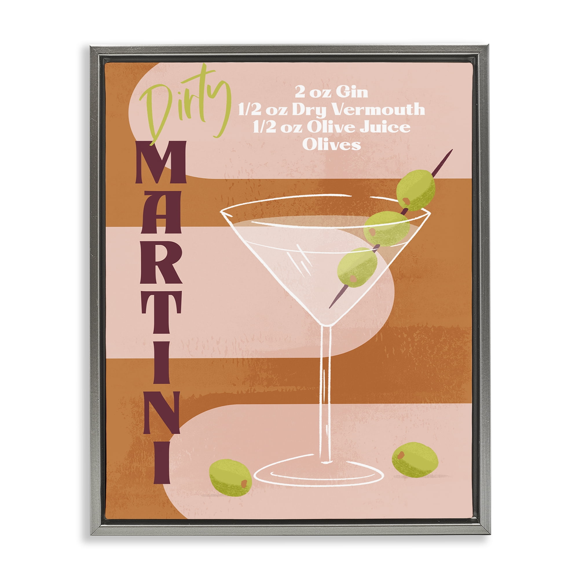 Stupell Industries Retro Dirty Martini Recipe Food & Beverage Painting Gray Floater Framed Canvas Art Print Wall Art, 25 x 31