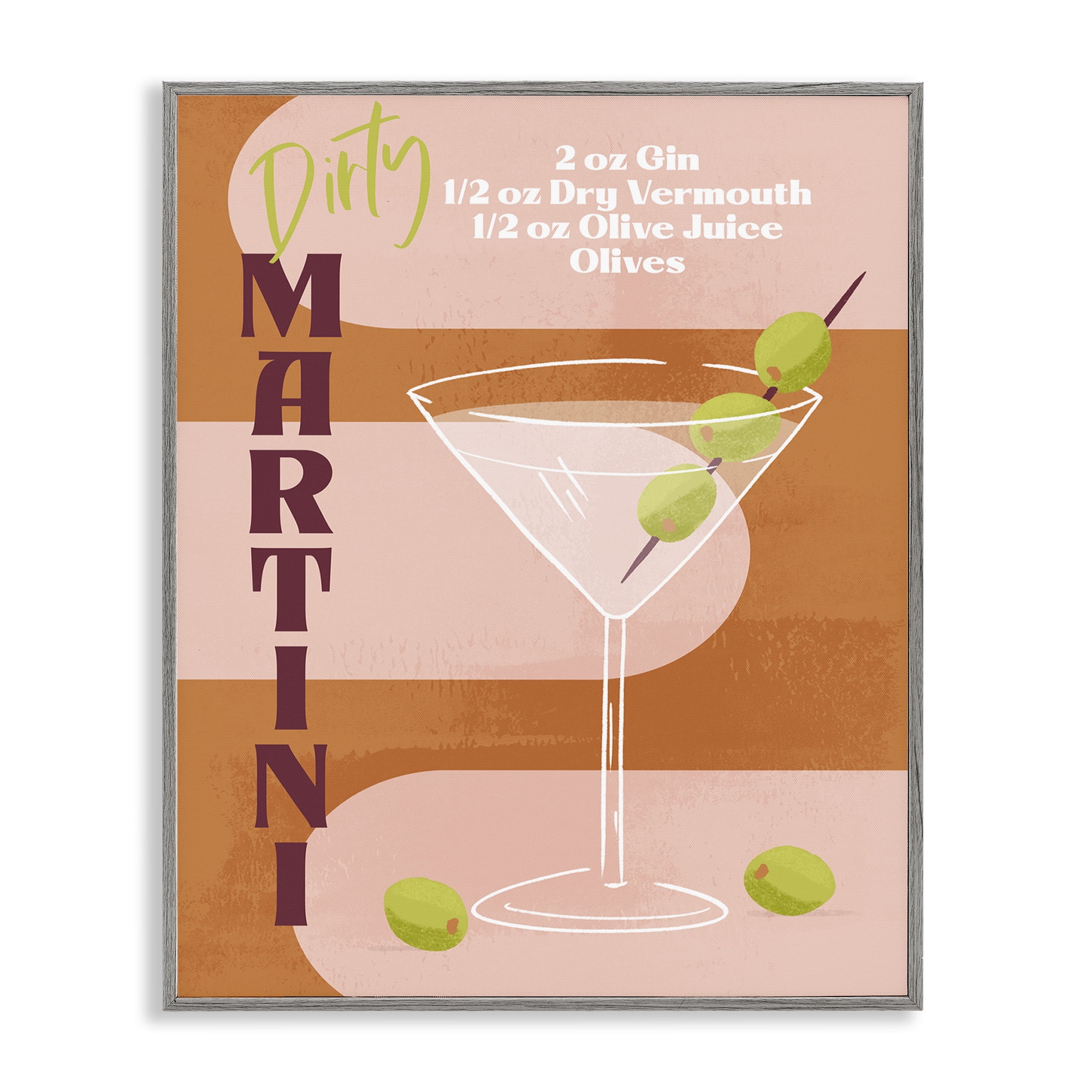 Stupell Industries Retro Dirty Martini Recipe Food & Beverage Painting Gray Framed Art Print Wall Art, 16 x 20