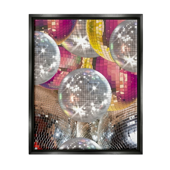 Stupell Industries Retro Disco Balls Literature & Flim Photography Black Floater Framed Canvas Art Print Wall Art, 25 x 31