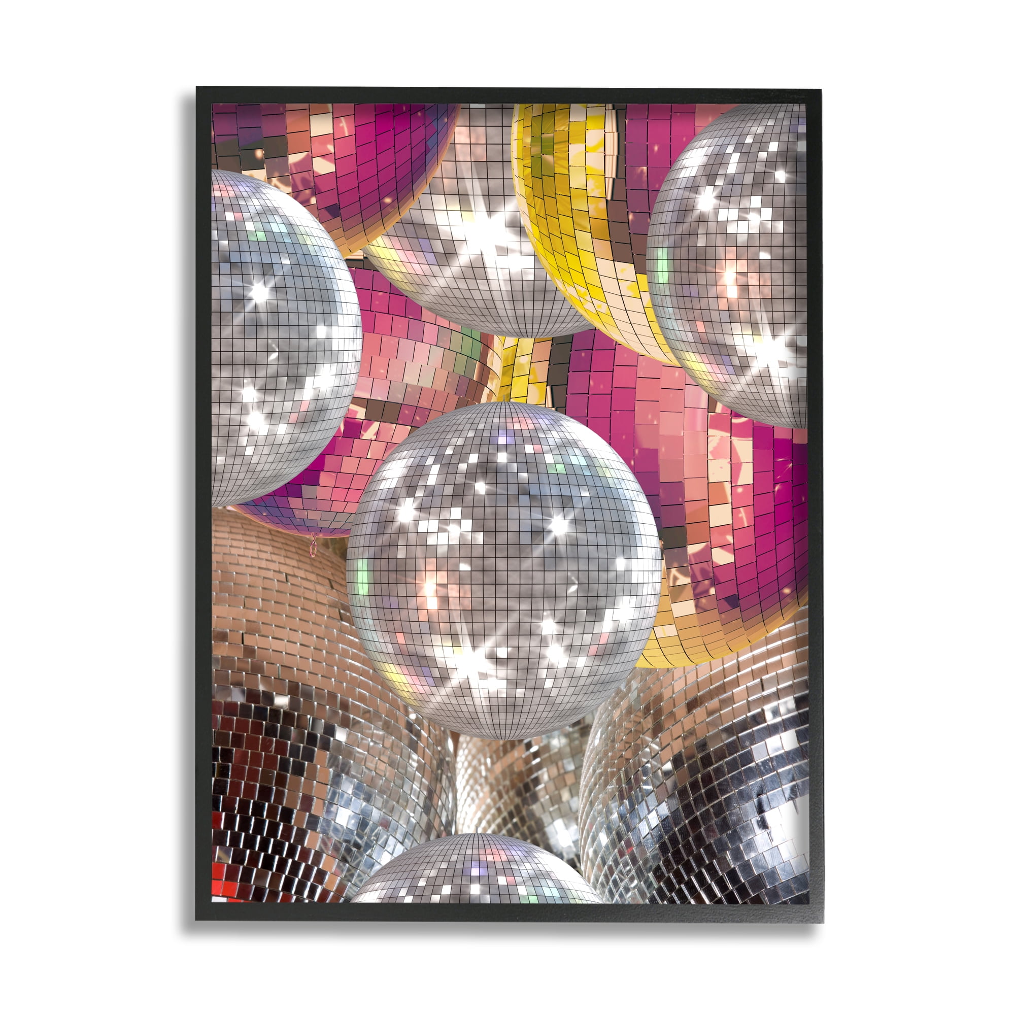 Stupell Industries Retro Disco Balls Literature & Flim Photography Black Framed Art Print Wall Art, 24 x 30