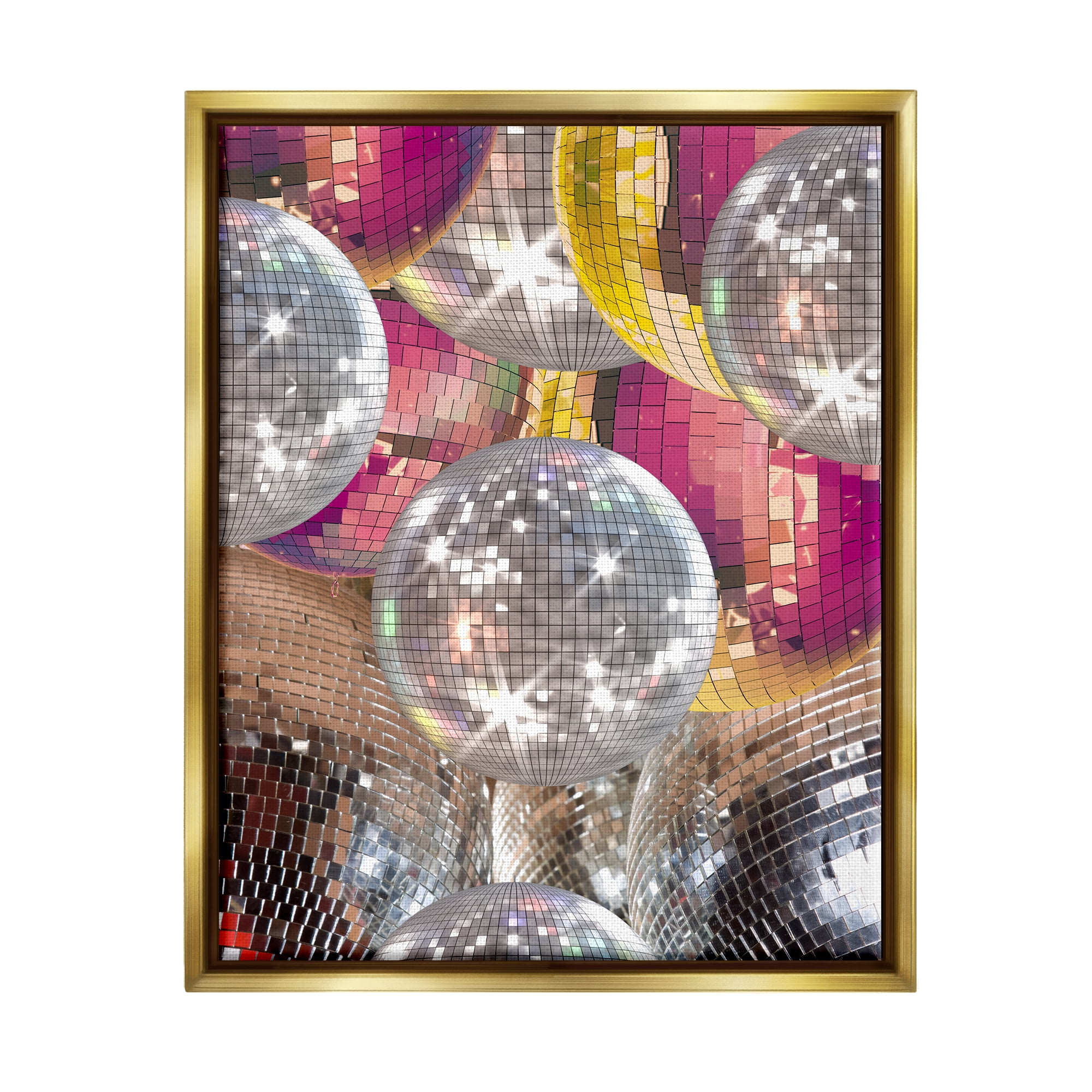 Stupell Industries Retro Disco Balls Literature & Flim Photography Gold Floater Framed Canvas Art Print Wall Art, 25 x 31