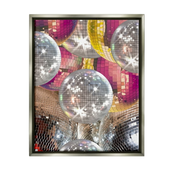 Stupell Industries Retro Disco Balls Literature & Flim Photography Gray Floater Framed Canvas Art Print Wall Art, 17 x 21