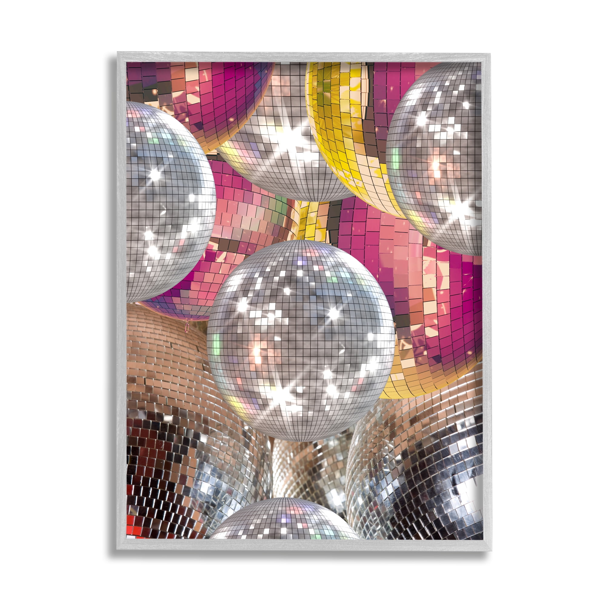 Stupell Industries Retro Disco Balls Literature & Flim Photography Gray Framed Art Print Wall Art, 11 x 14