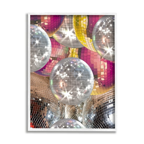 Stupell Industries Retro Disco Balls Literature & Flim Photography White Framed Art Print Wall Art, 24 x 30