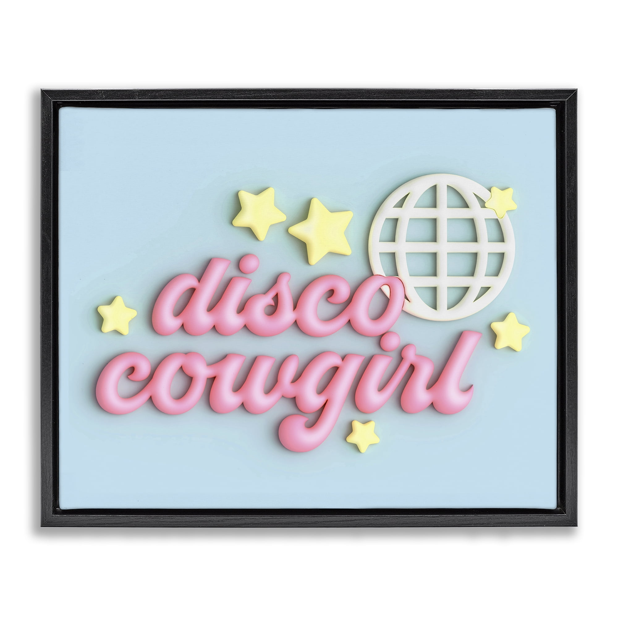 Stupell Industries Retro Disco Cowgirl Entertainment Painting Black Floater Framed Canvas Art Print Wall Art, 31 x 25