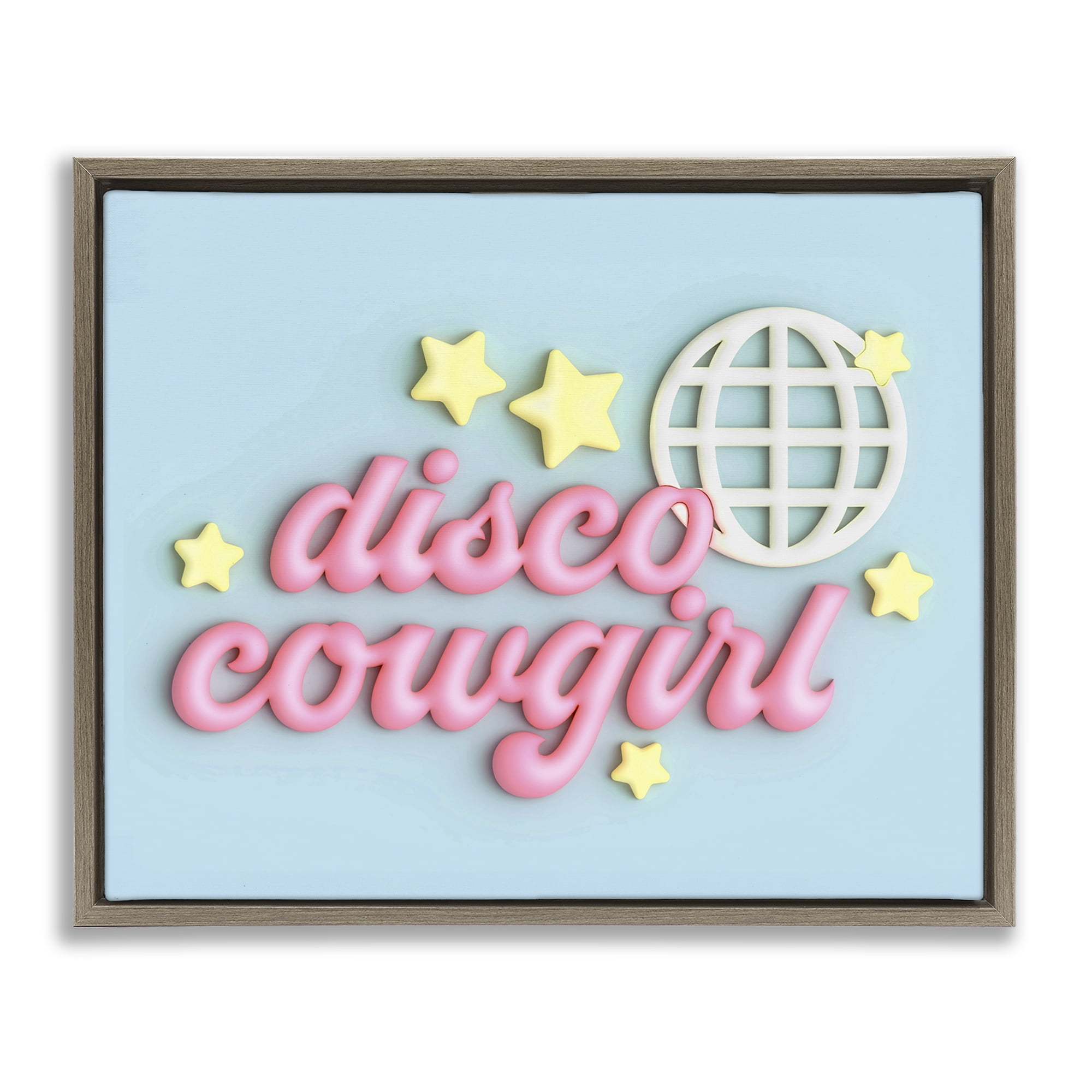Stupell Industries Retro Disco Cowgirl Entertainment Painting Brown Floater Framed Canvas Art Print Wall Art, 21 x 17