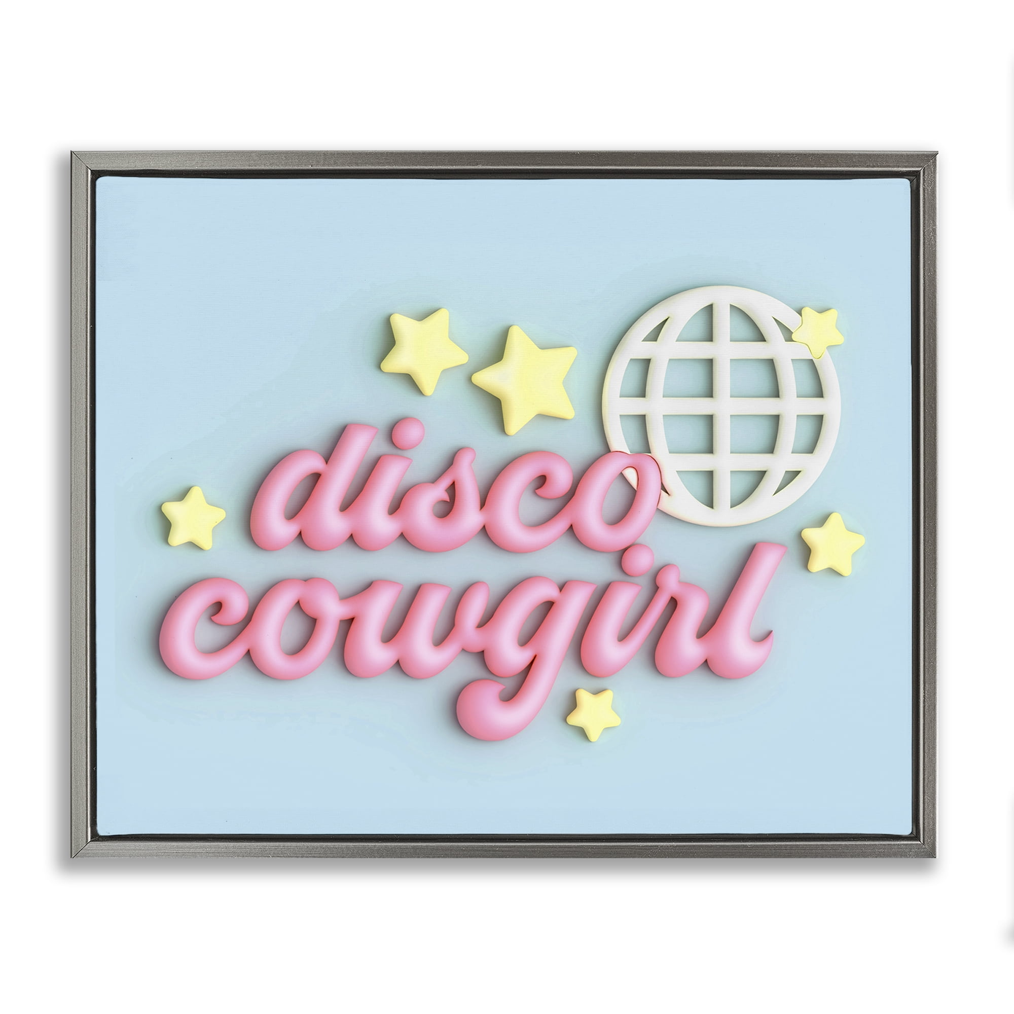 Stupell Industries Retro Disco Cowgirl Entertainment Painting Gray Floater Framed Canvas Art Print Wall Art, 31 x 25
